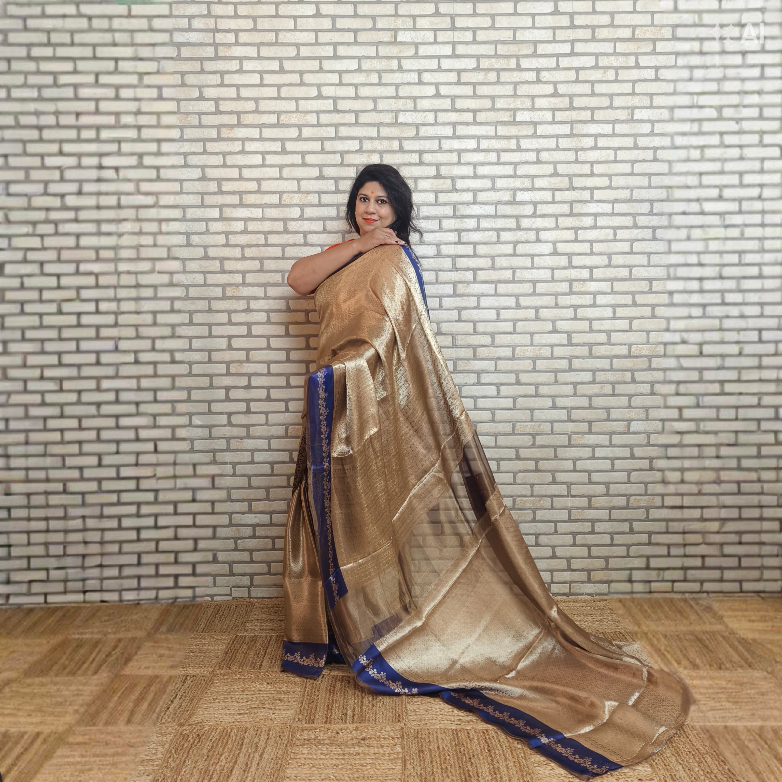 Coffee Golden Silk Tissue Saree