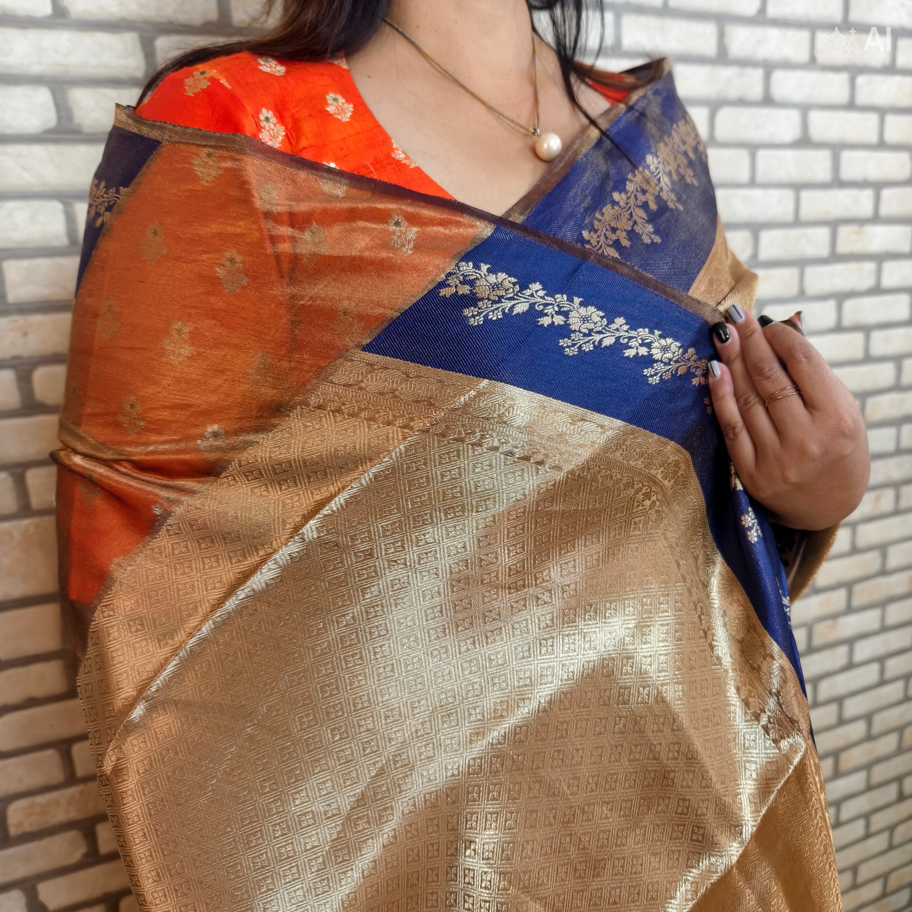 Coffee Golden Silk Tissue Saree