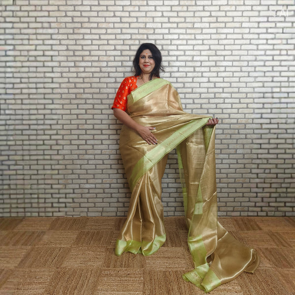 Beige Golden Silk Tissue Saree