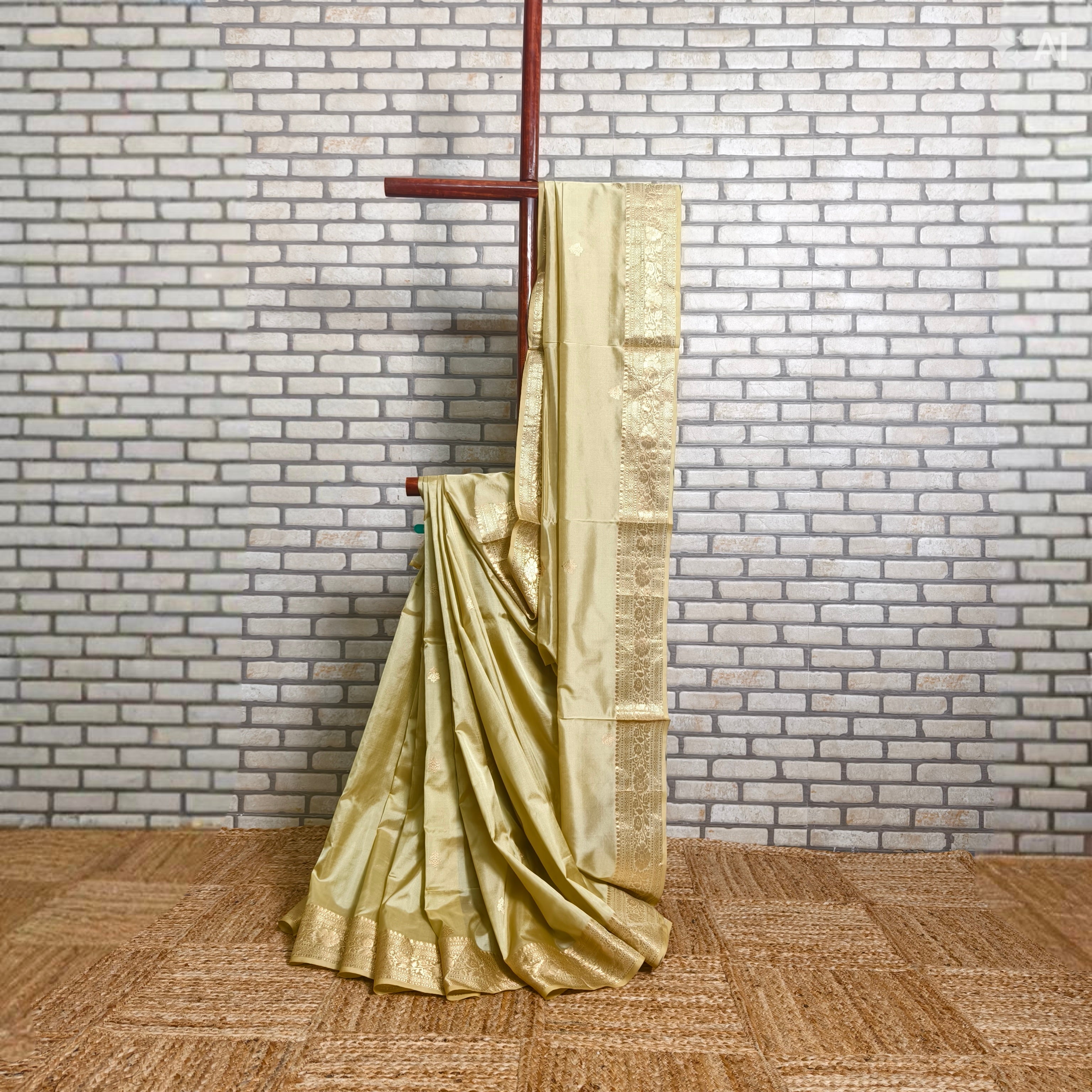 Beige Yellowish Gold Katan Silk Saree
