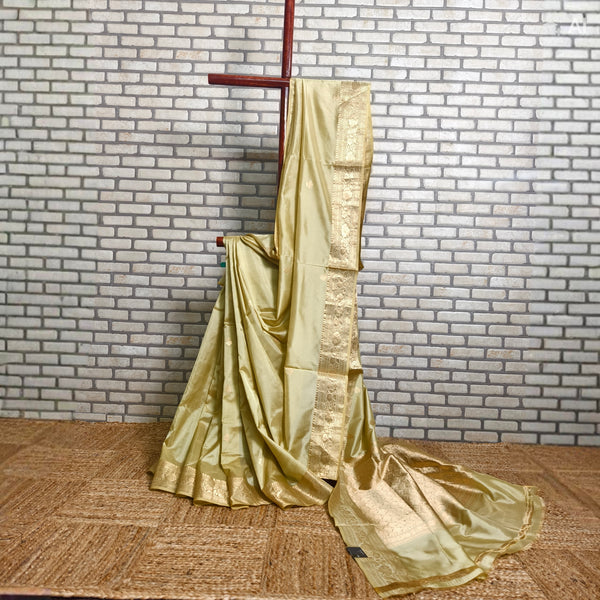 Beige Yellowish Gold Katan Silk Saree