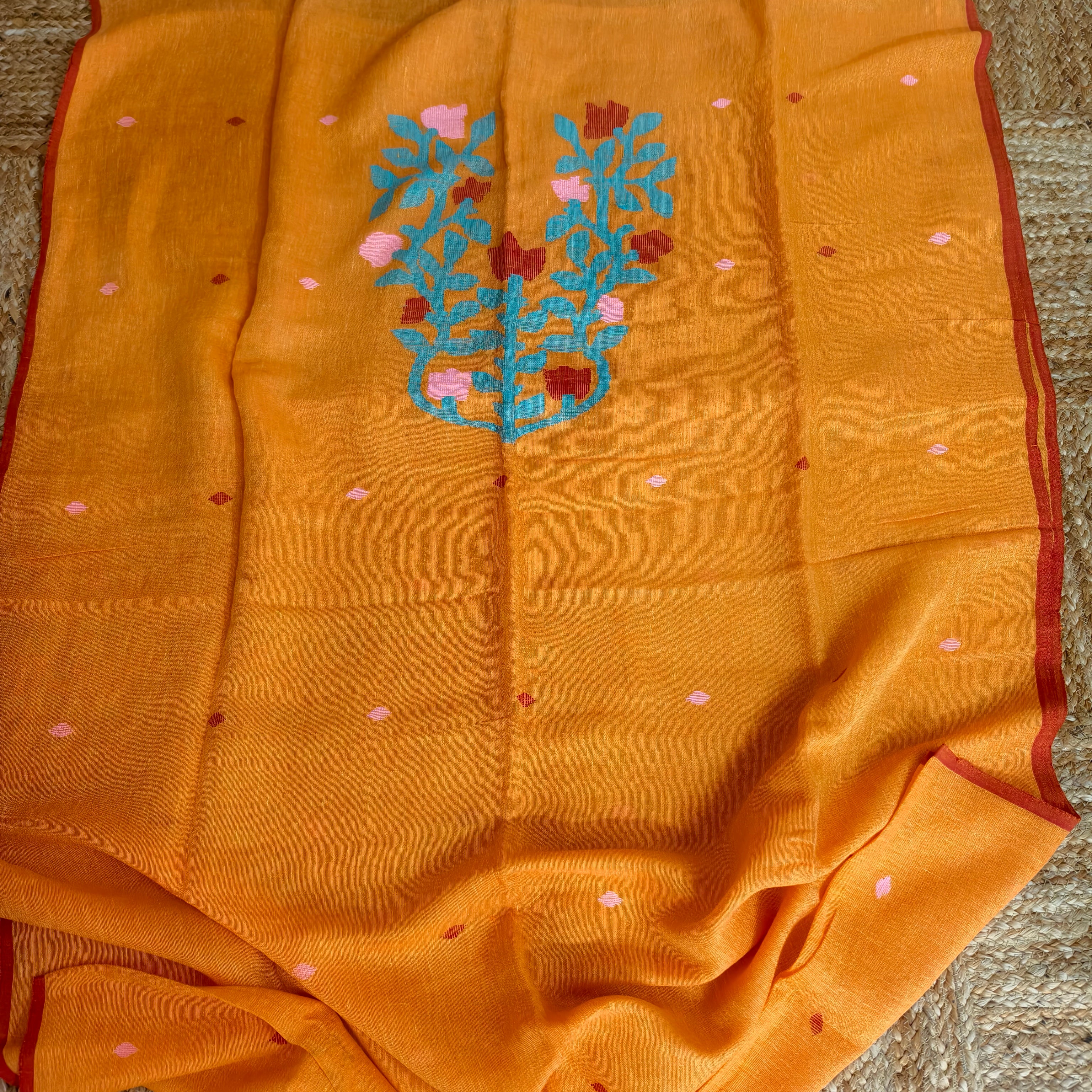 Orange Cotton Linen Kurta Dupatta set