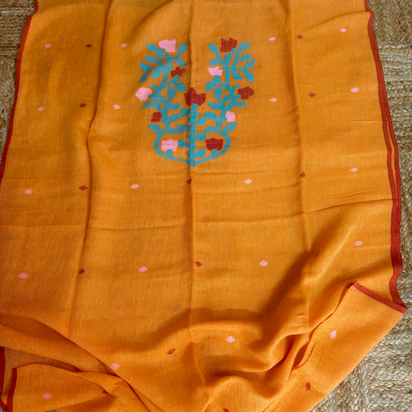 Orange Cotton Linen Kurta Dupatta set