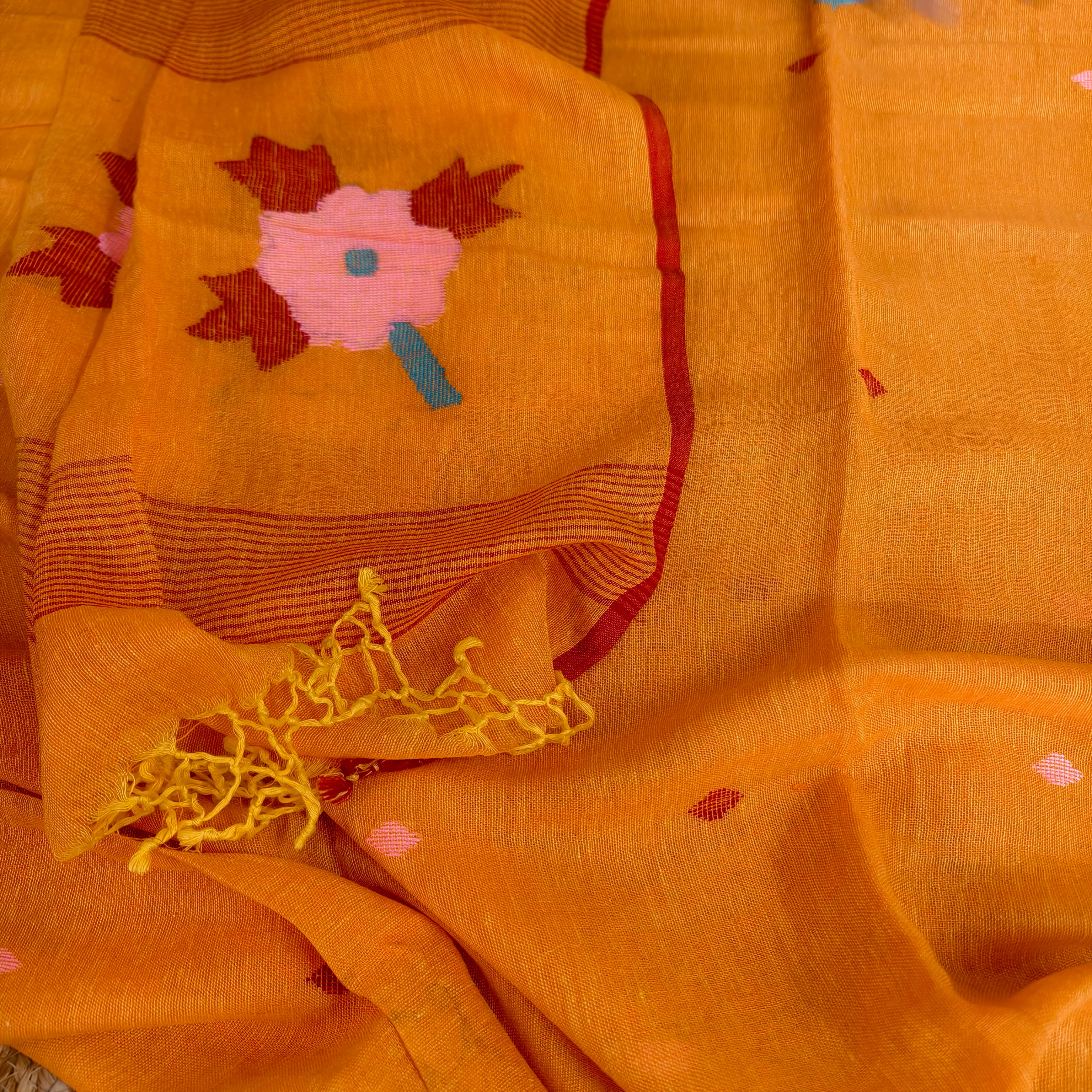 Orange Cotton Linen Kurta Dupatta set