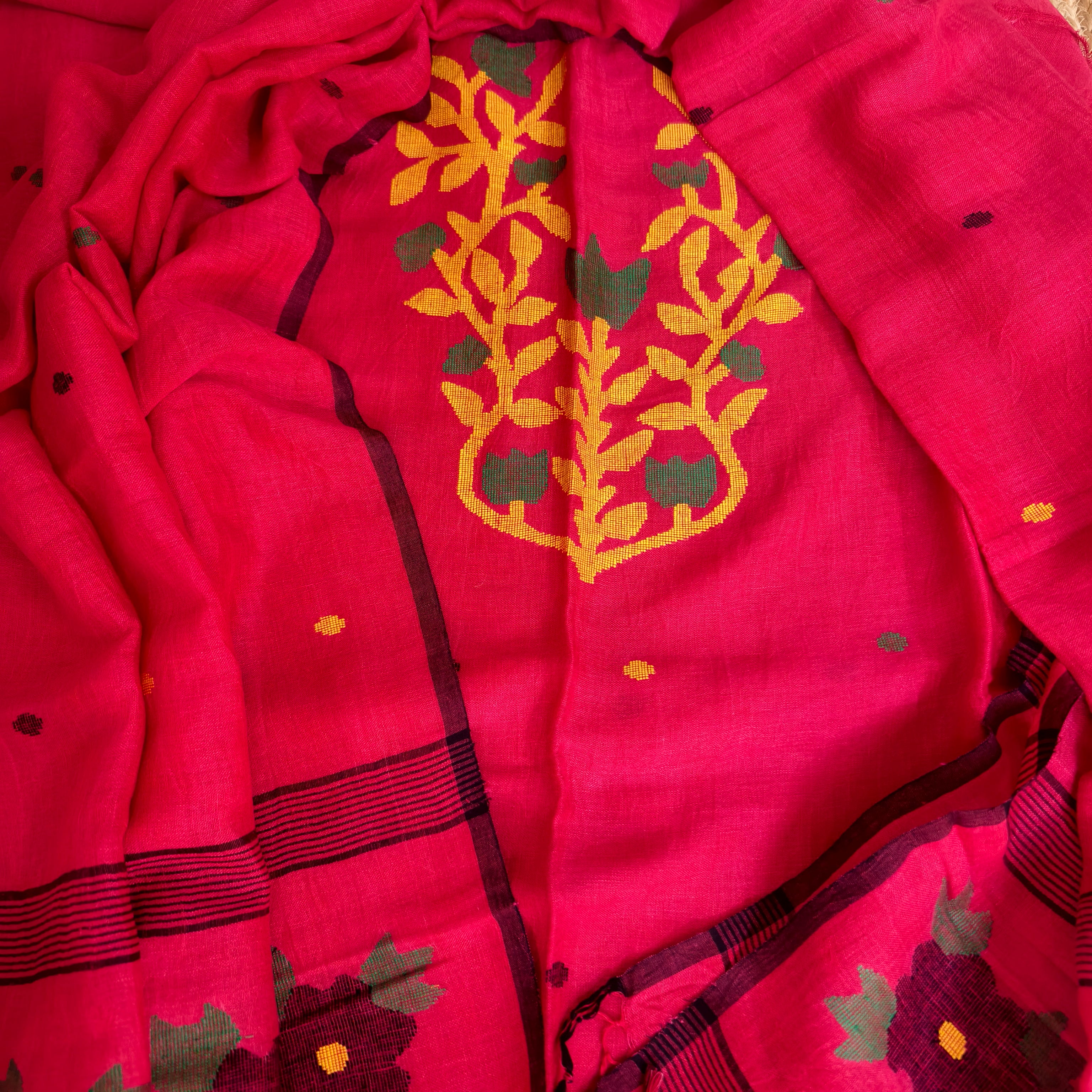 Cherry red cotton linen kurta dupatta set