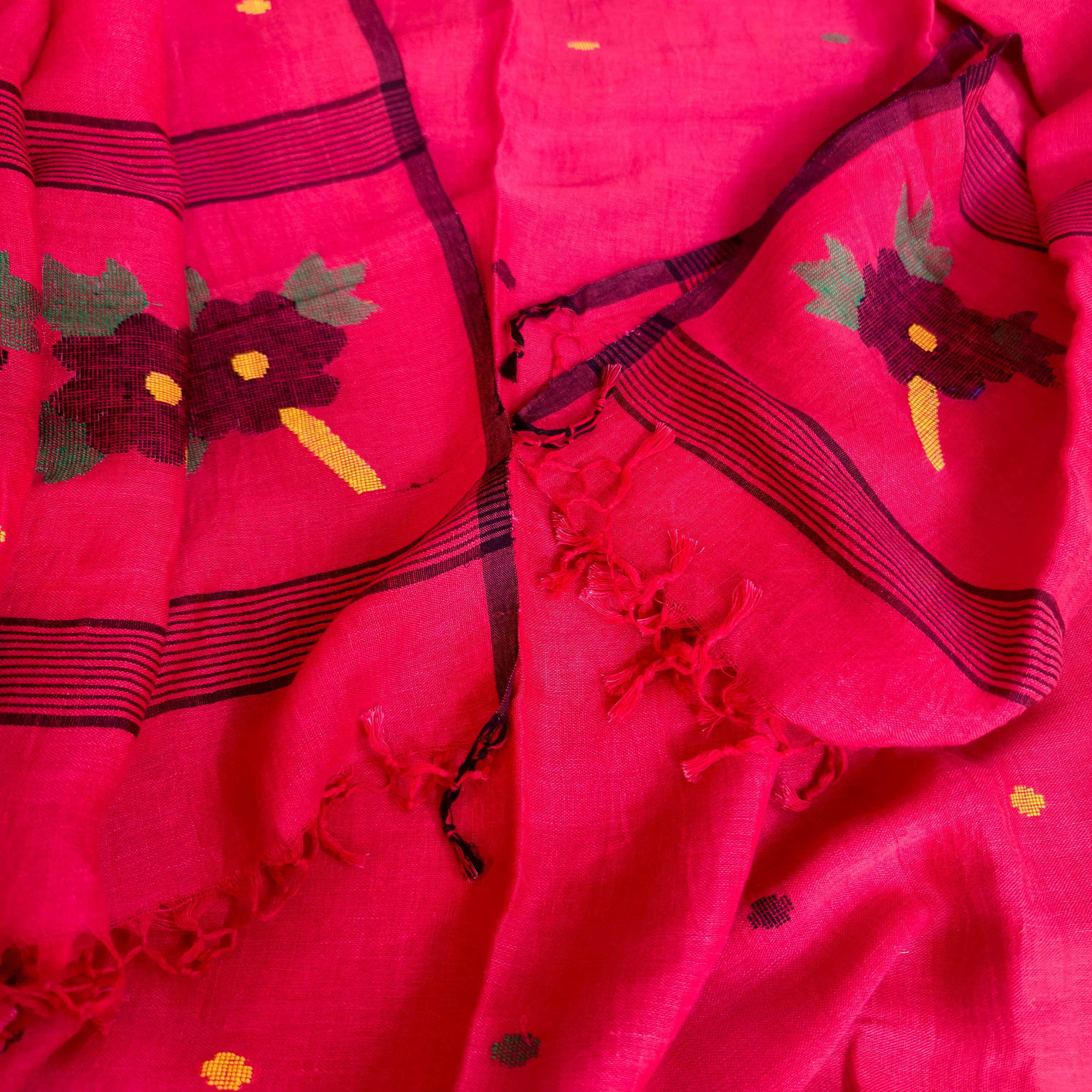 Cherry red cotton linen kurta dupatta set