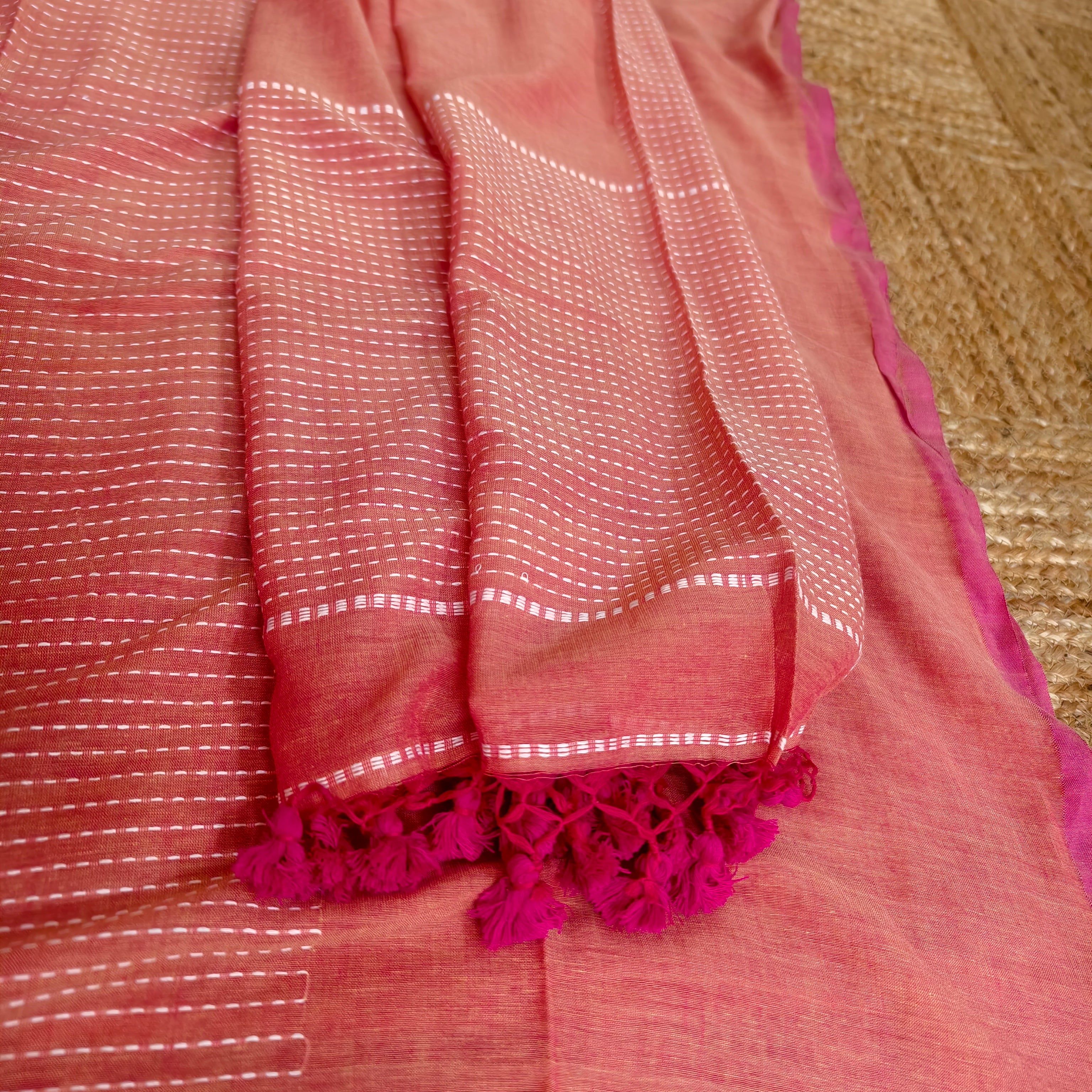 Peachish pink cotton kurta dupatta set