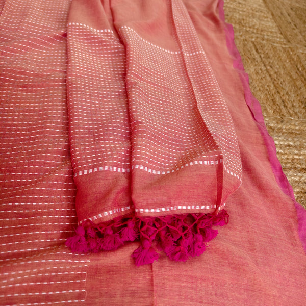Peachish pink cotton kurta dupatta set