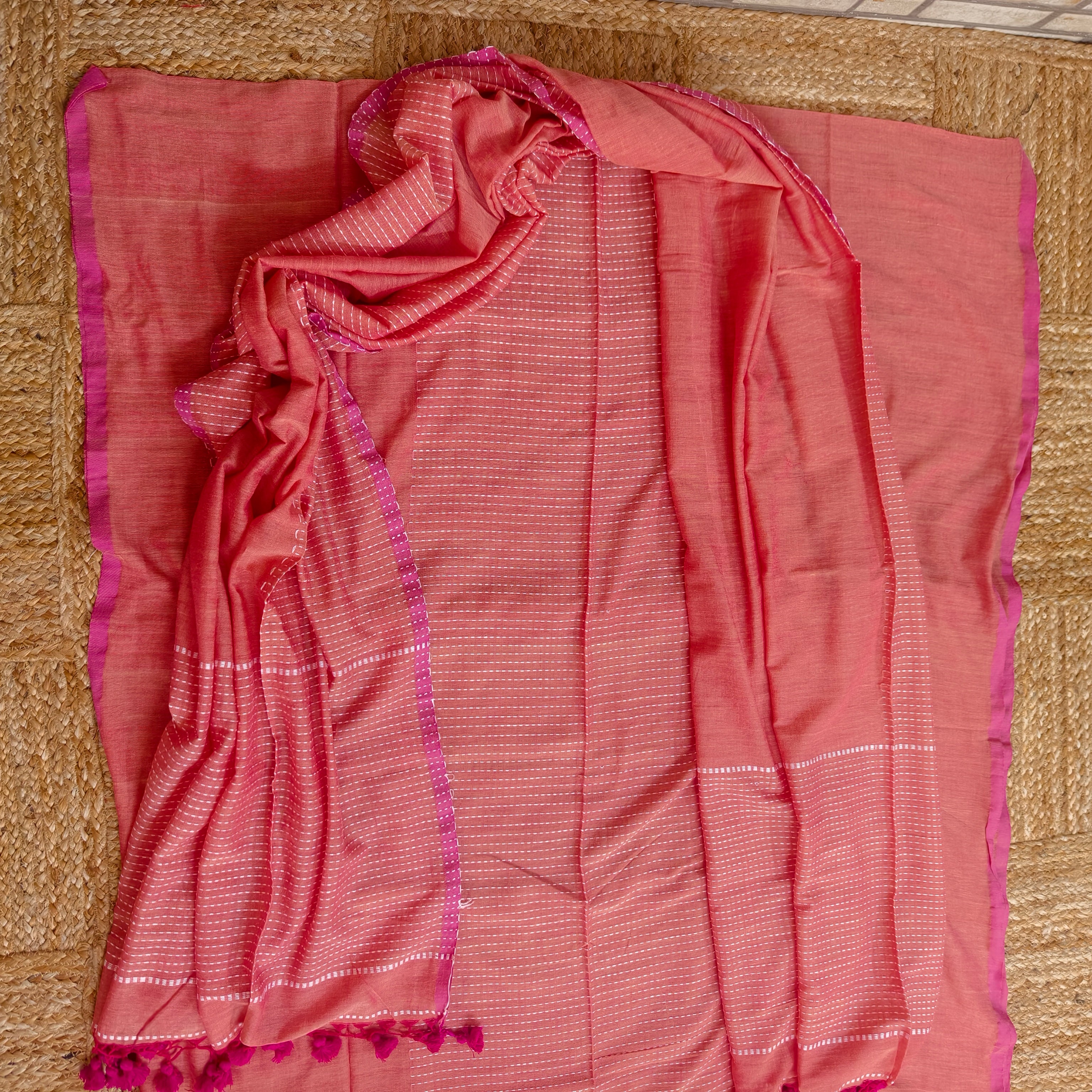 Peachish pink cotton kurta dupatta set