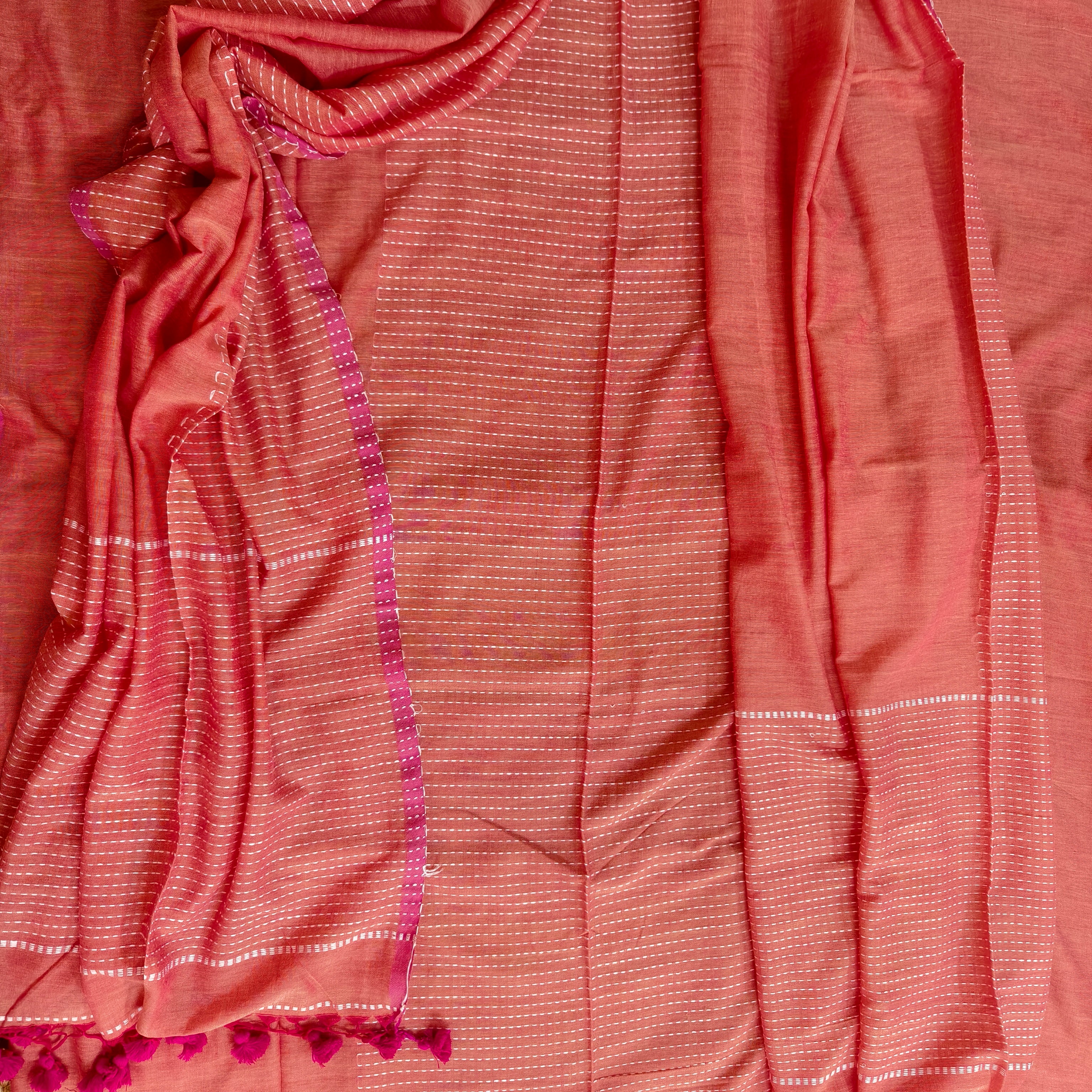 Peachish pink cotton kurta dupatta set