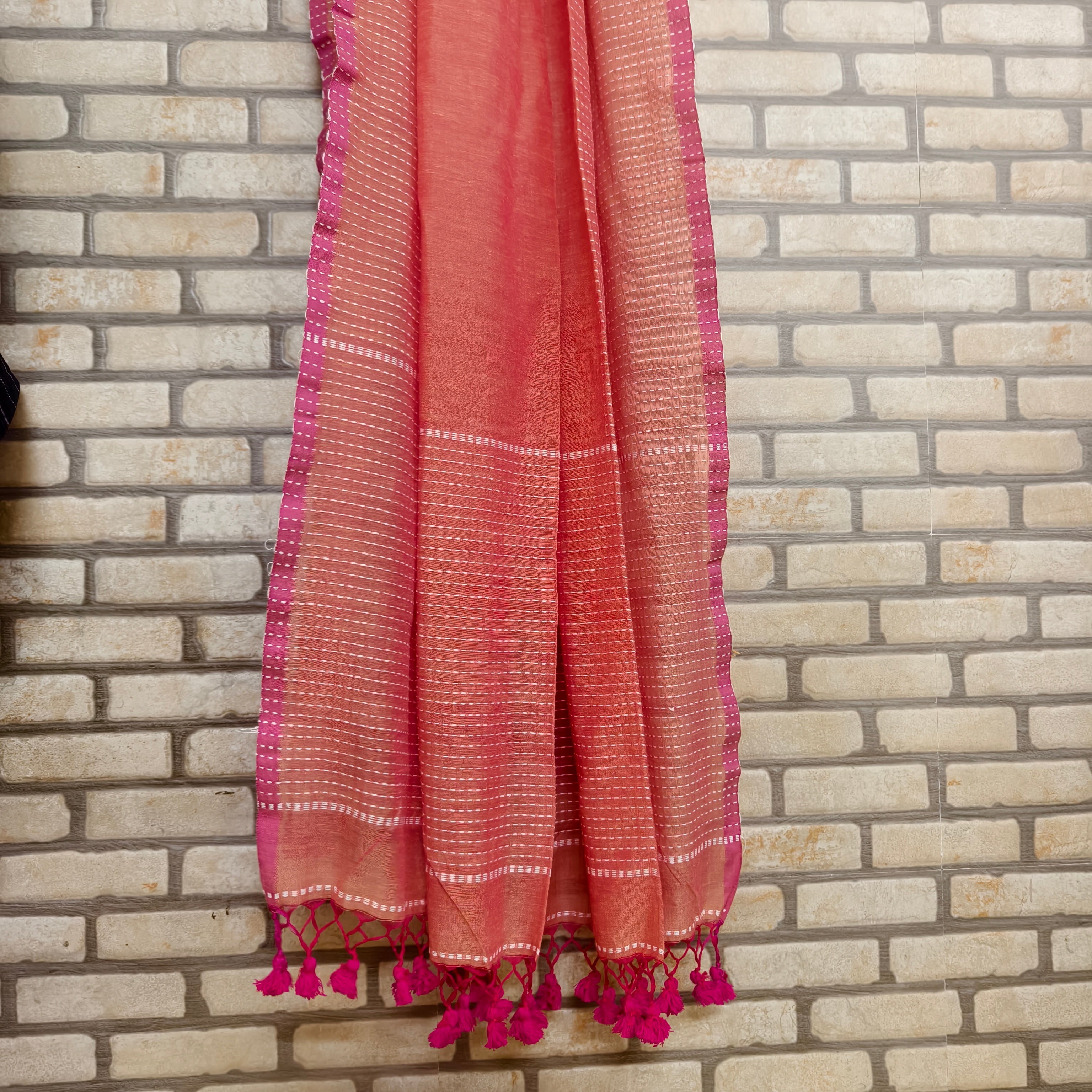 Peachish pink cotton kurta dupatta set