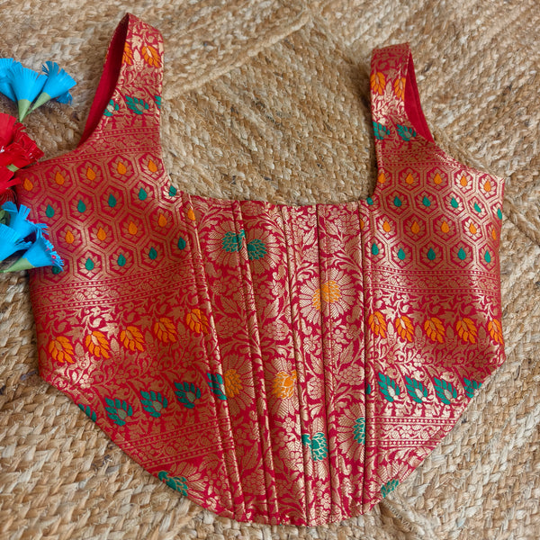 Red brocade blouse corset size 38