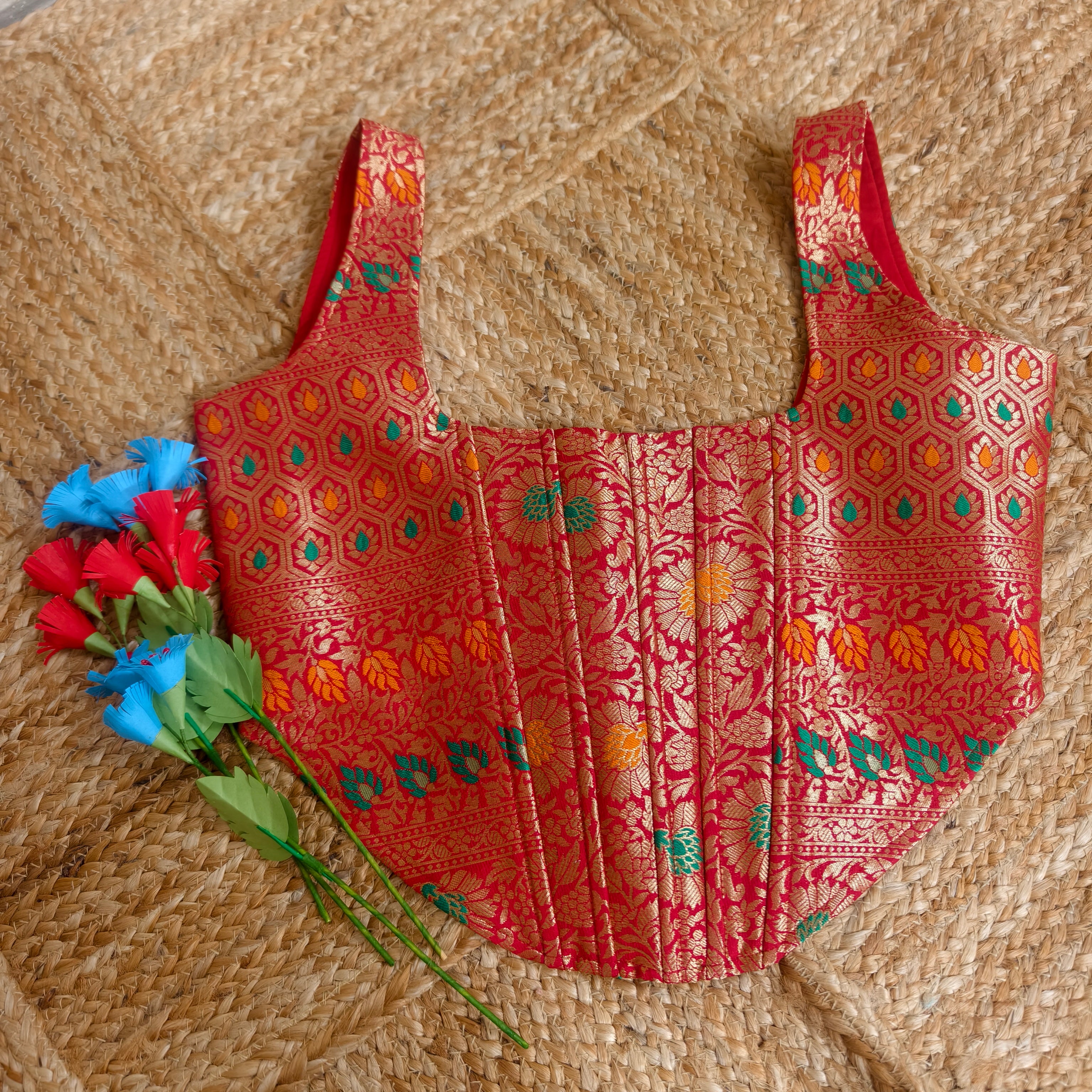 Red brocade blouse corset size 38
