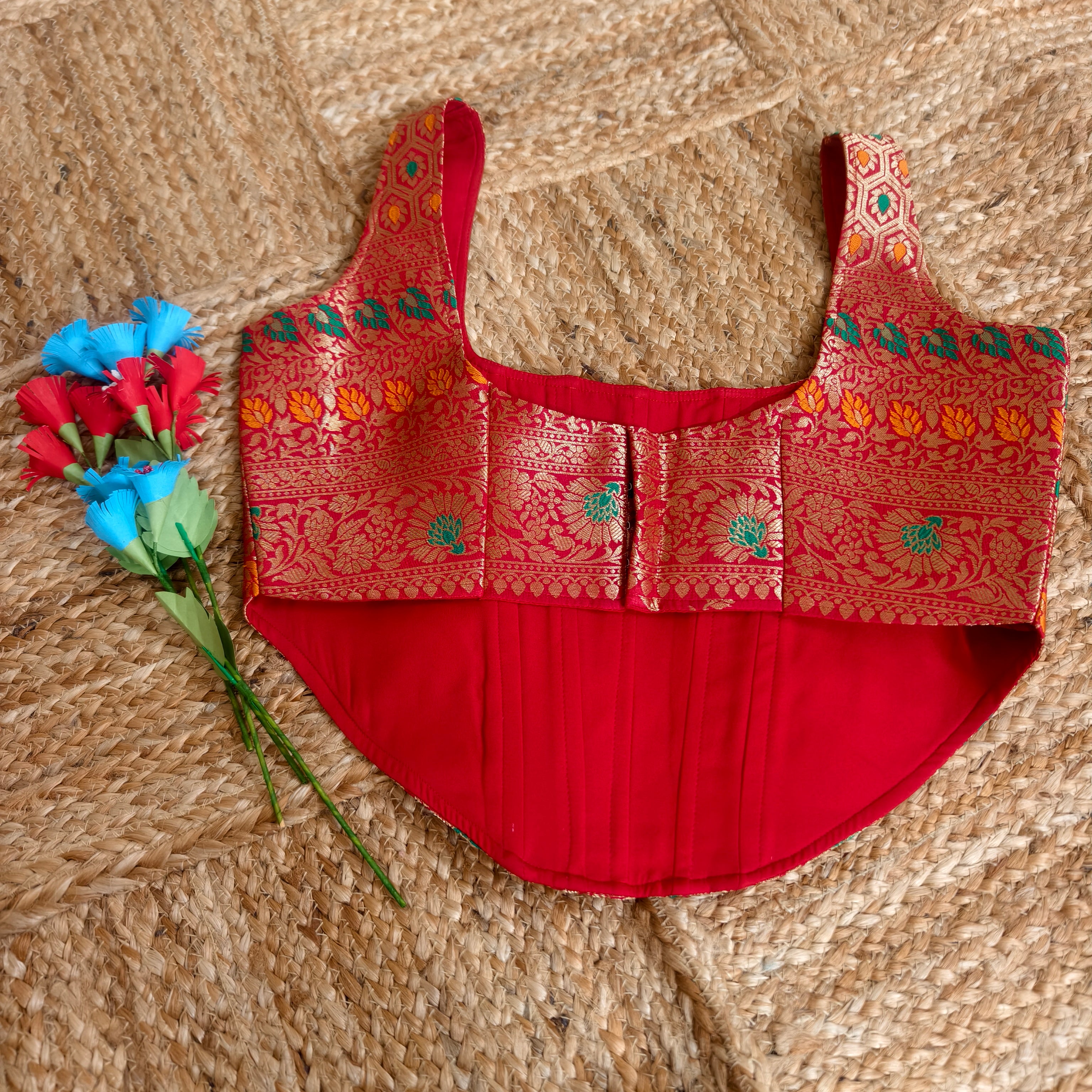 Red brocade blouse corset size 38