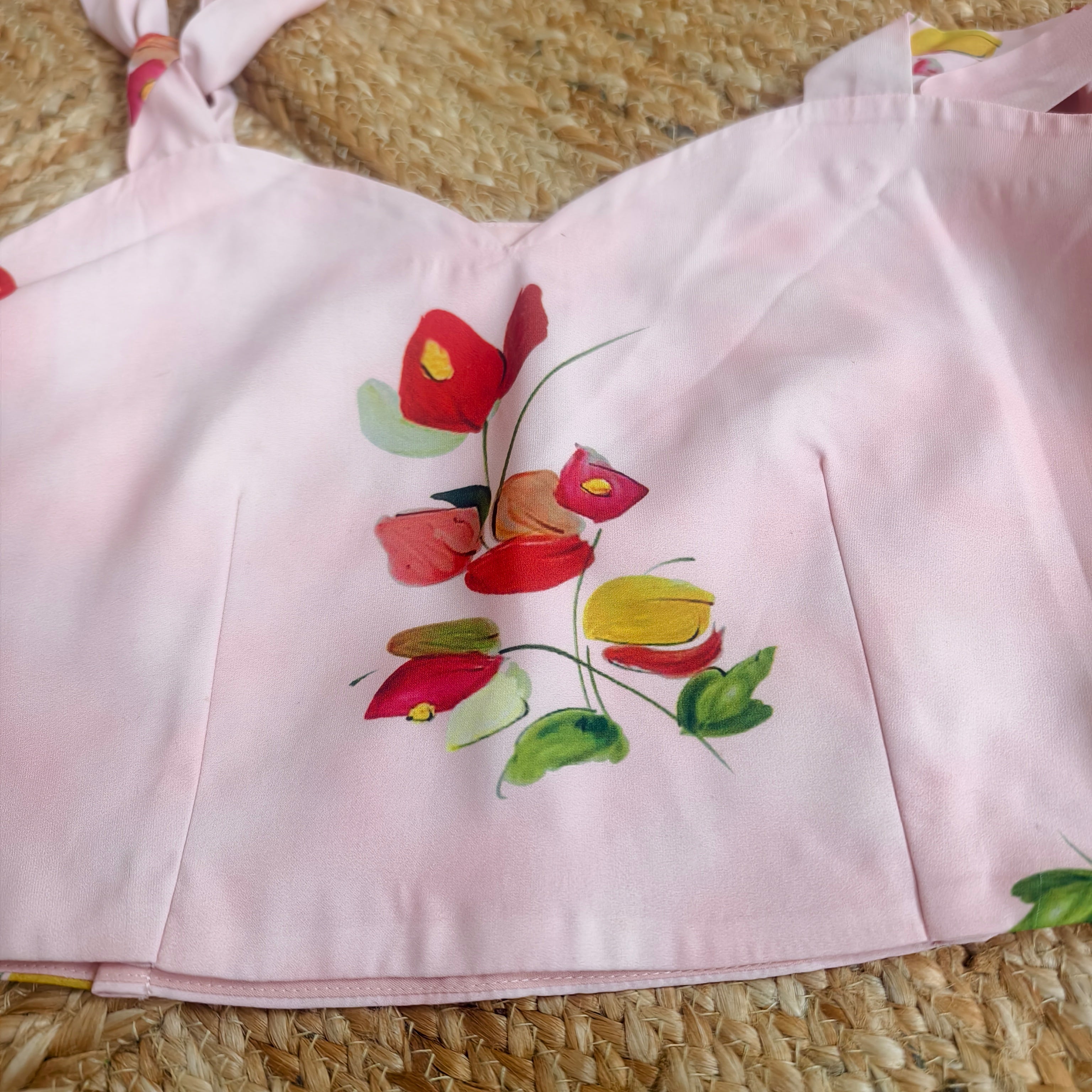 Baby pink printed casual corset with tie-up knots size 38