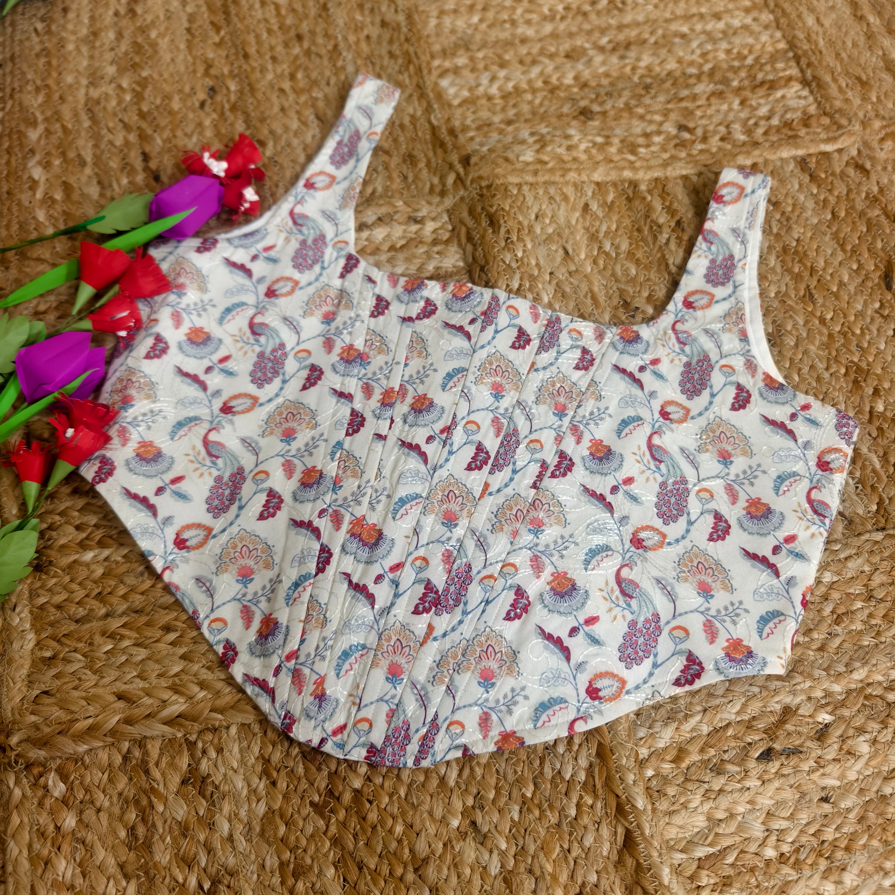 Cream printed and embroidered blouse corset size 36