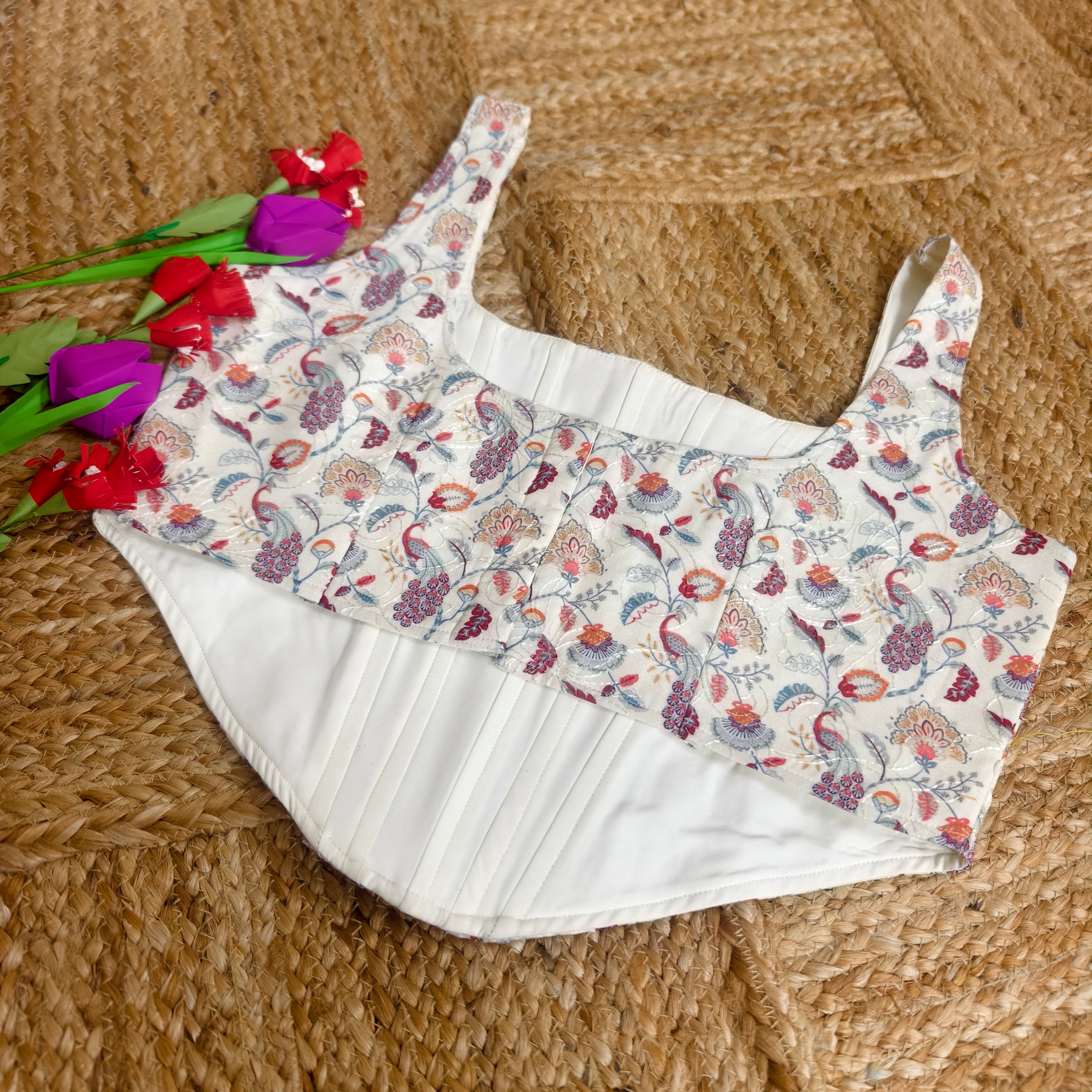 Cream printed and embroidered blouse corset size 36