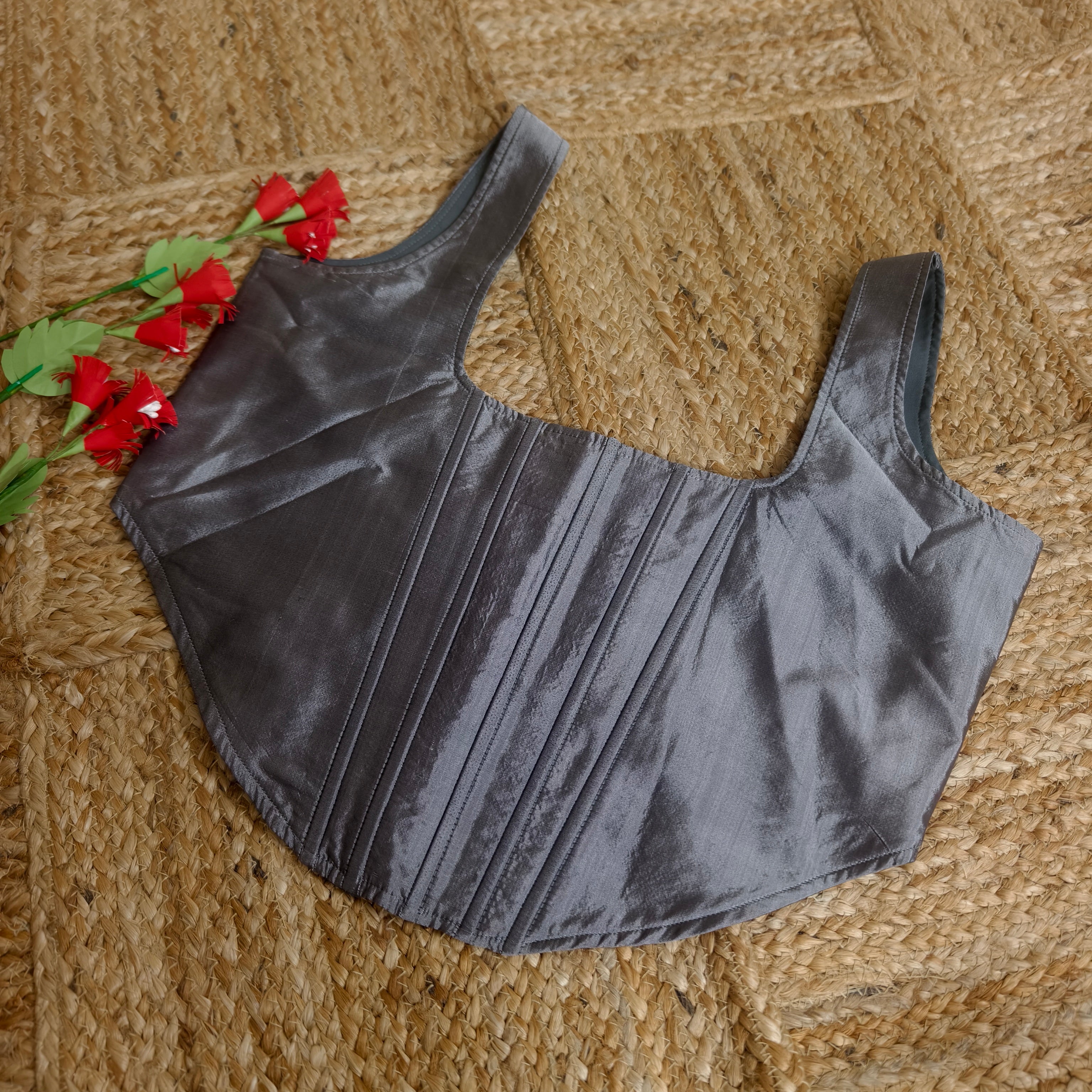 Grey pure silk blouse corset size 40