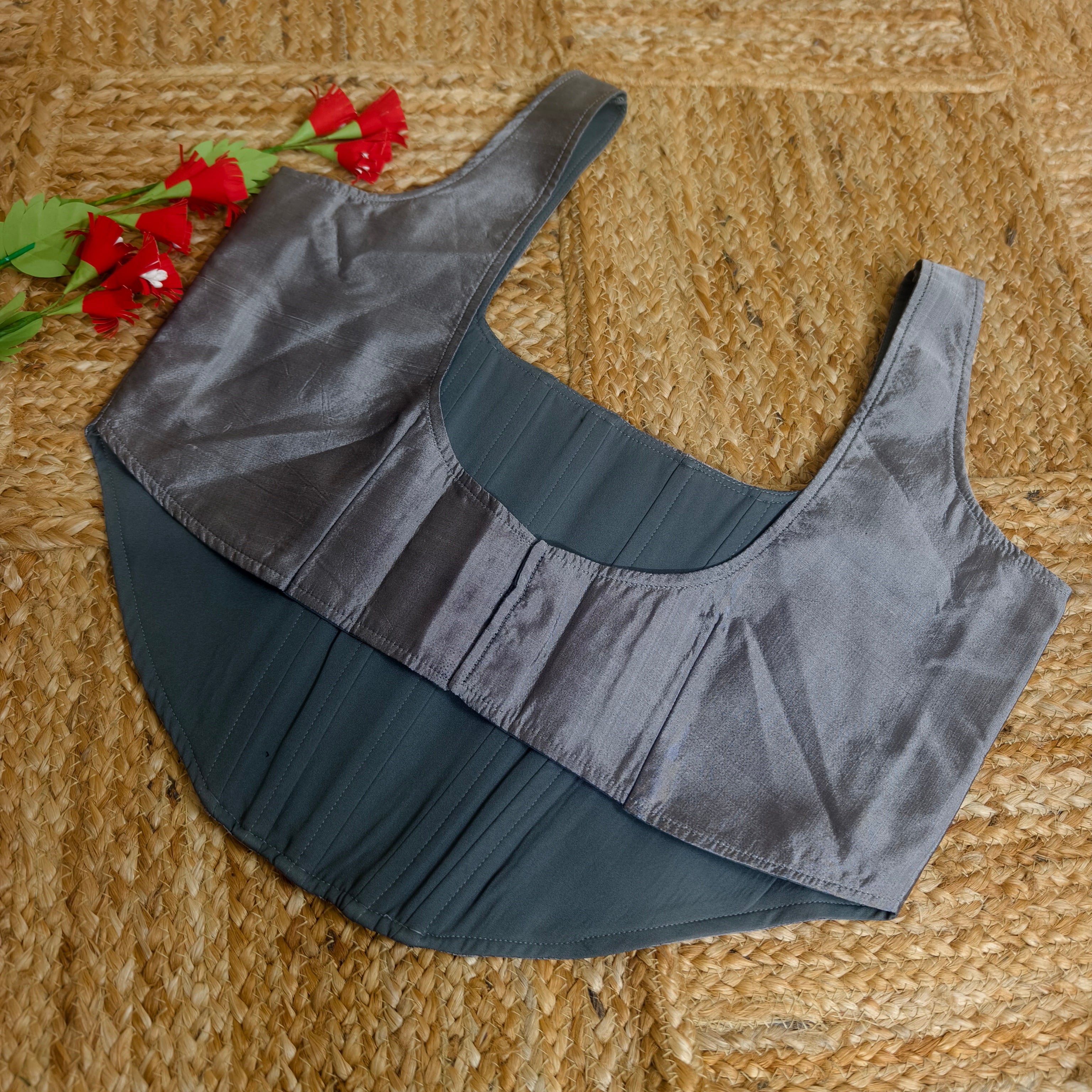 Grey pure silk blouse corset size 40