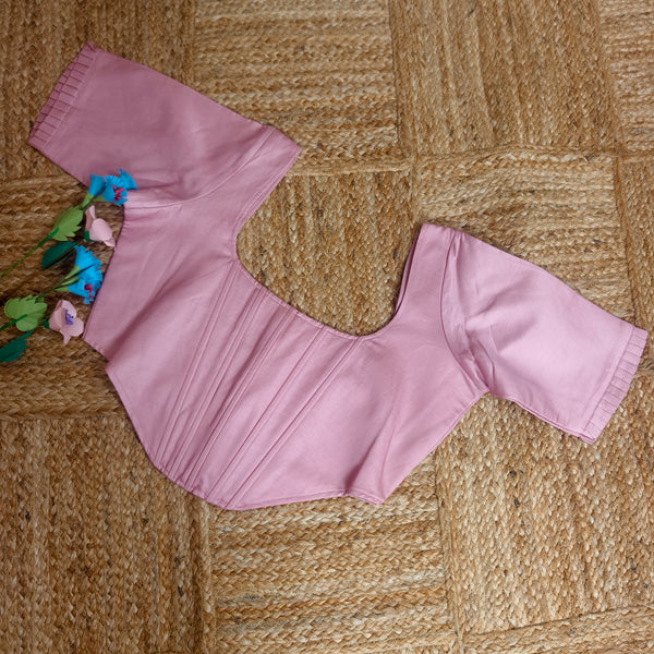 Sweet pink satin linen blouse corset with elbow sleeves pleatpatti size 40