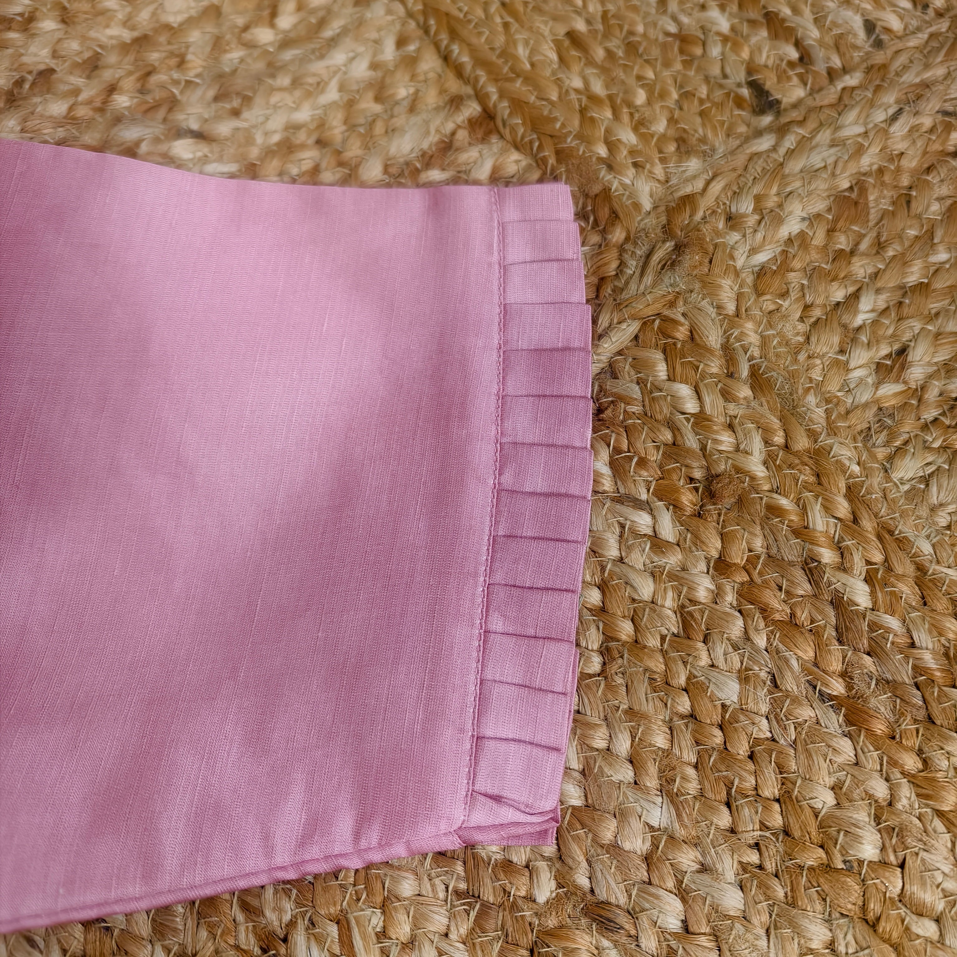Sweet pink satin linen blouse corset with elbow sleeves pleatpatti size 40