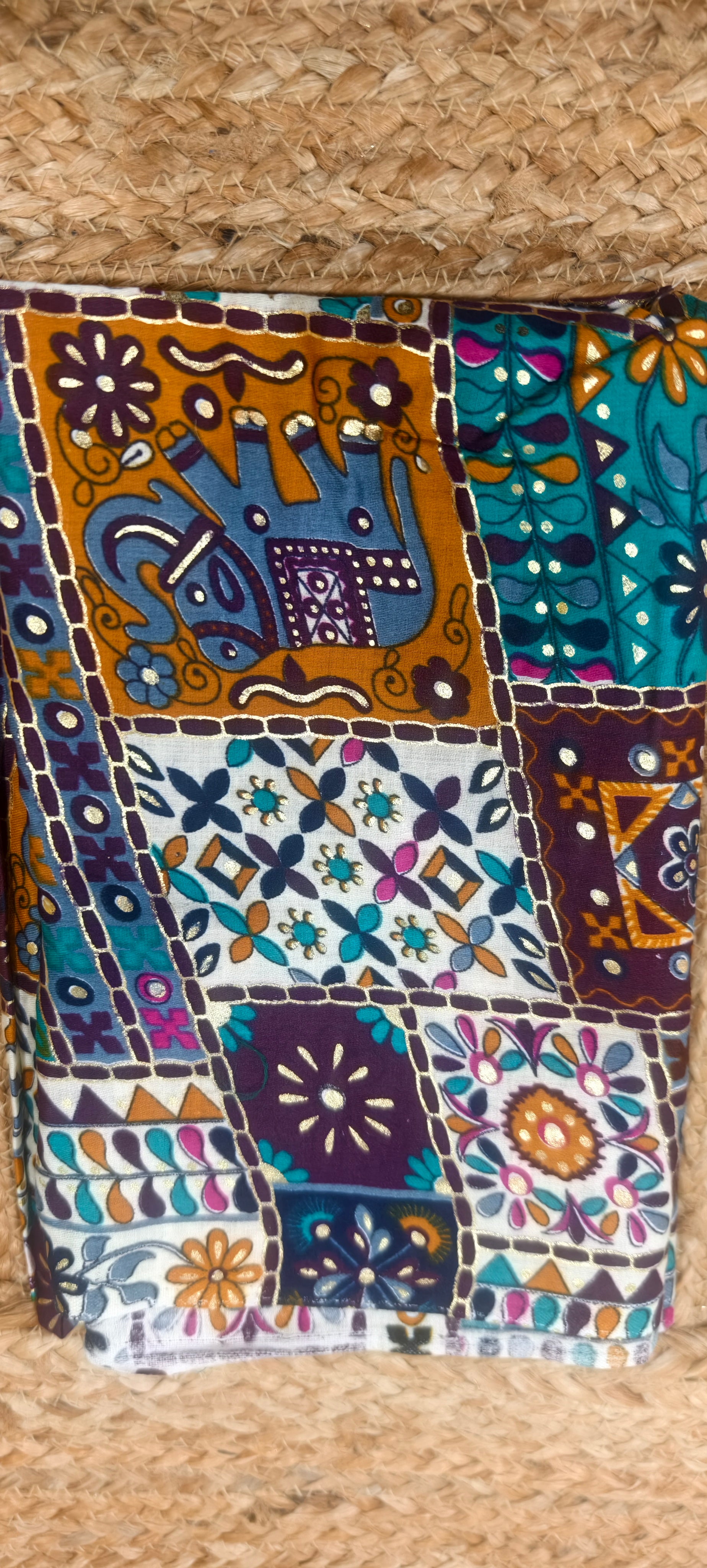 Printed Cotton Putali Neck Embroidery Blouse Piece
