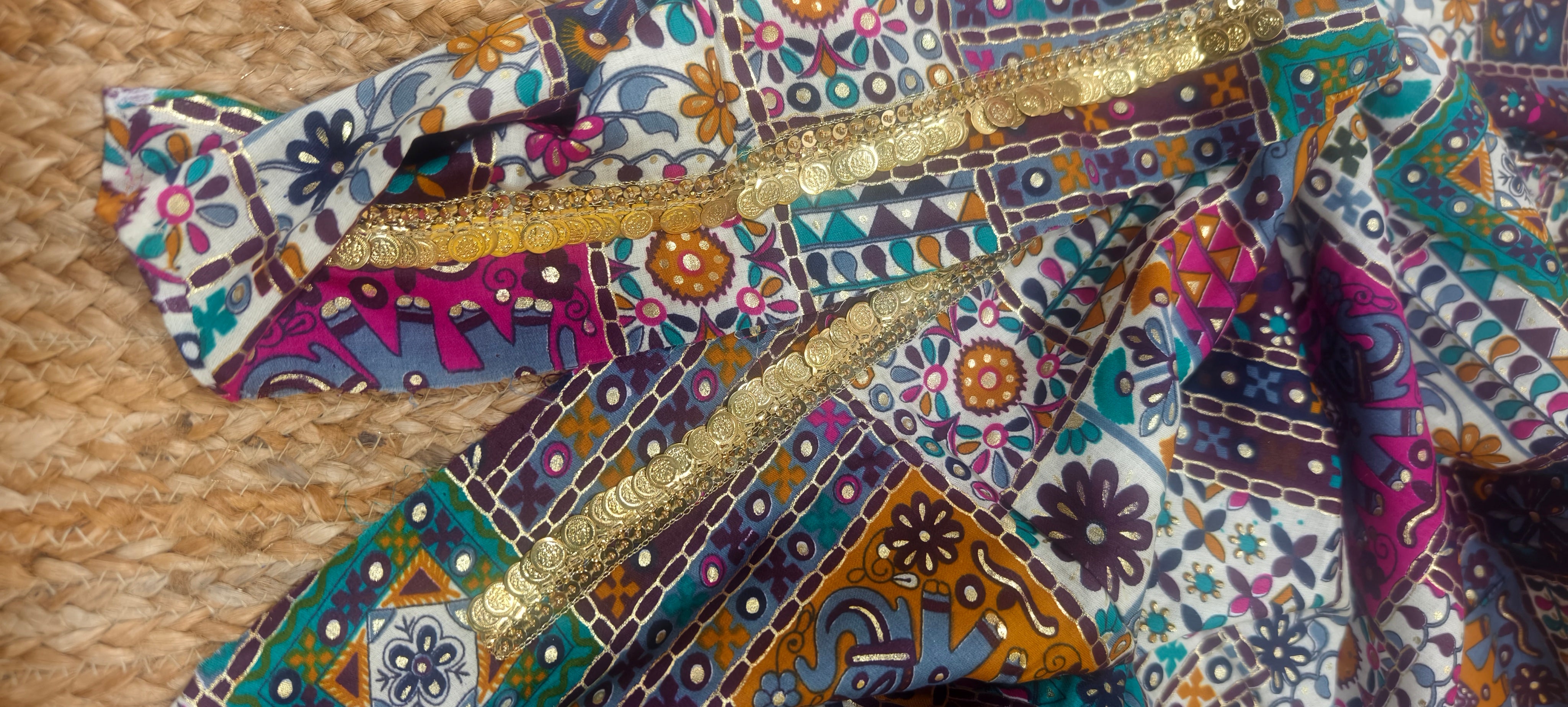 Printed Cotton Putali Neck Embroidery Blouse Piece