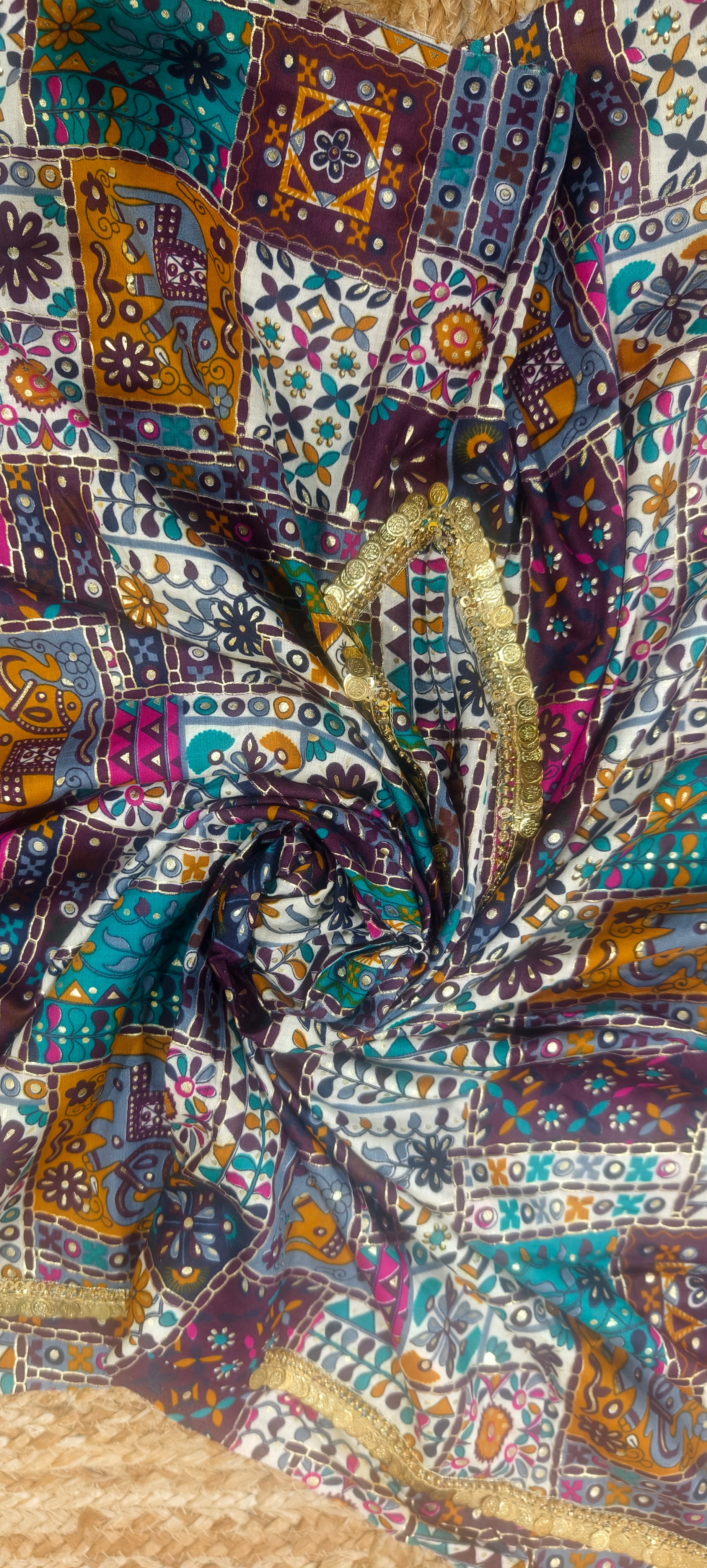 Printed Cotton Putali Neck Embroidery Blouse Piece