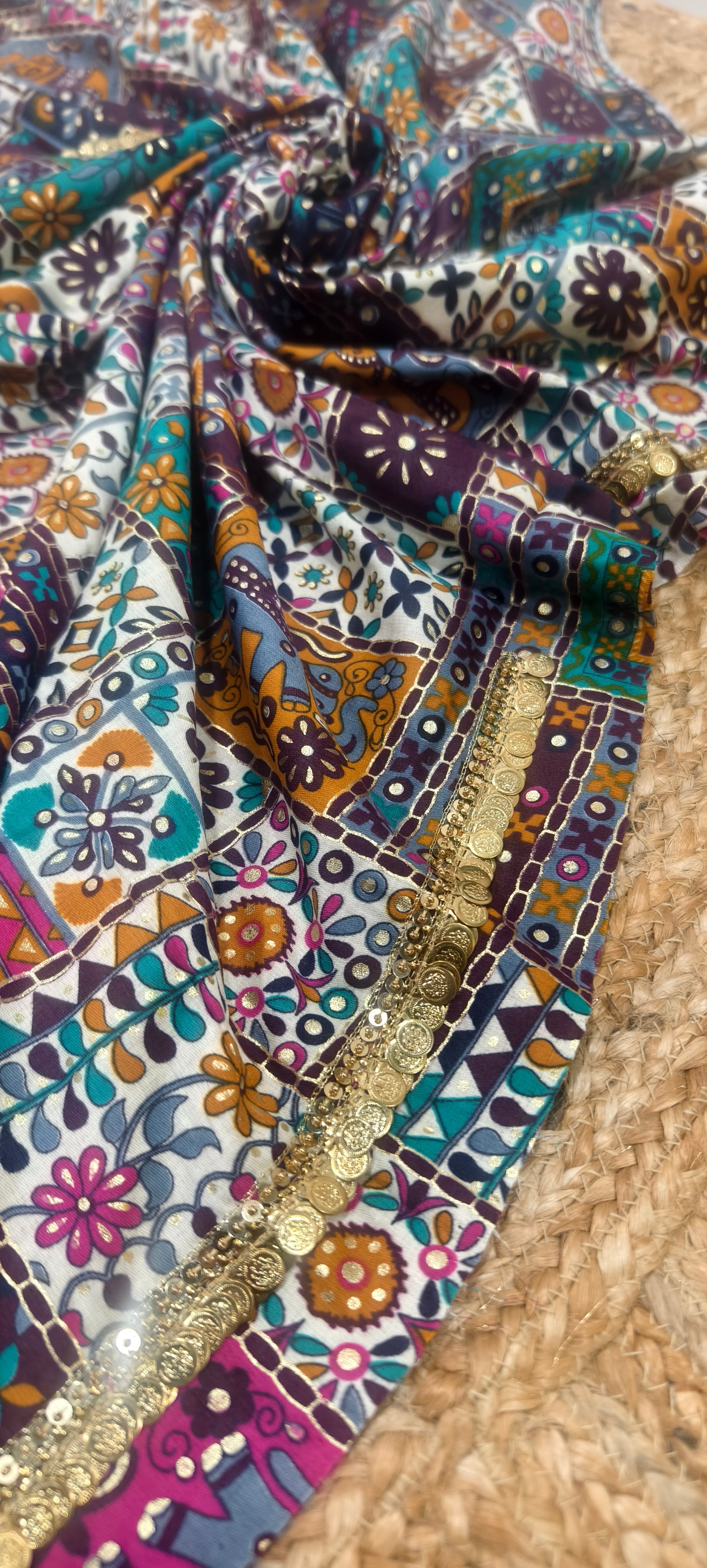 Printed Cotton Putali Neck Embroidery Blouse Piece