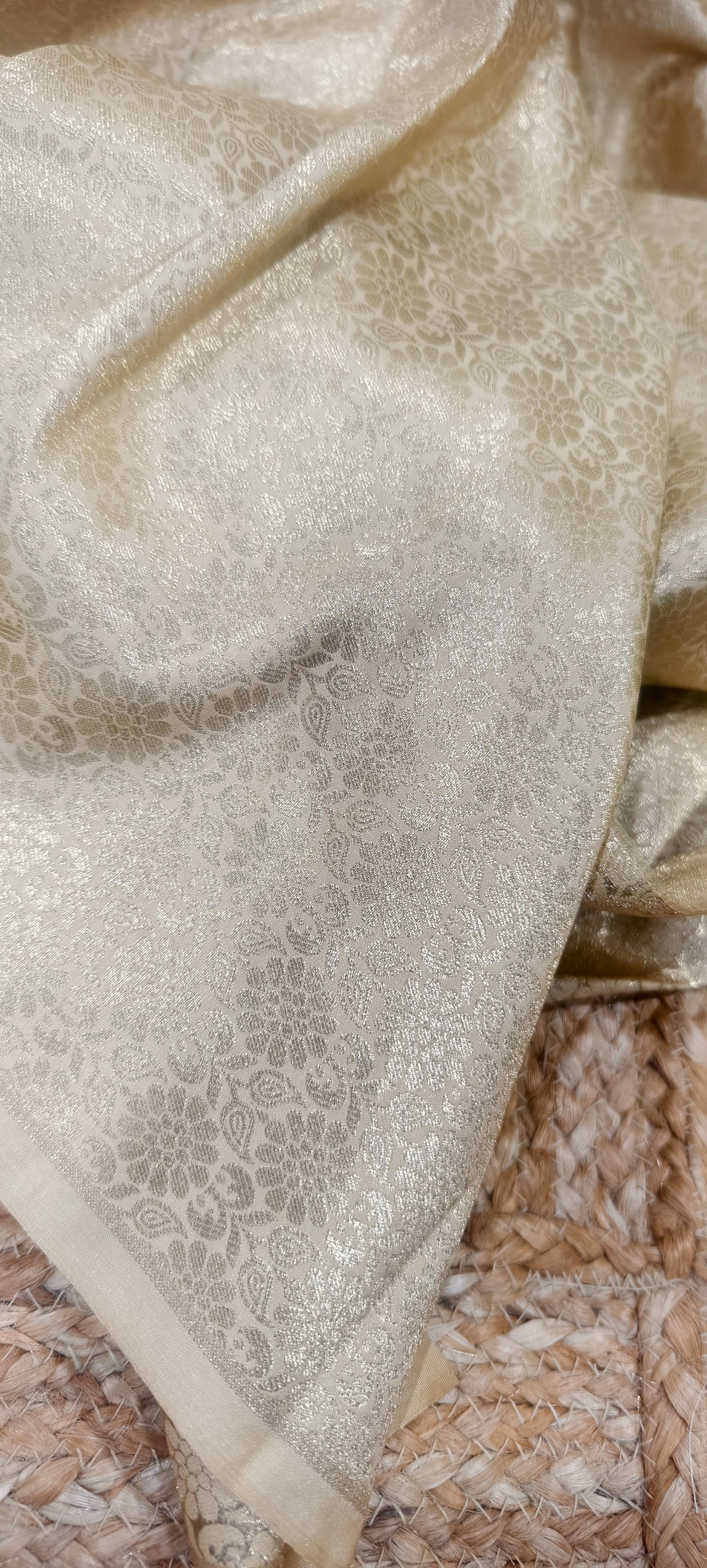 Beige Banarasi blouse piece with golden weaving allover