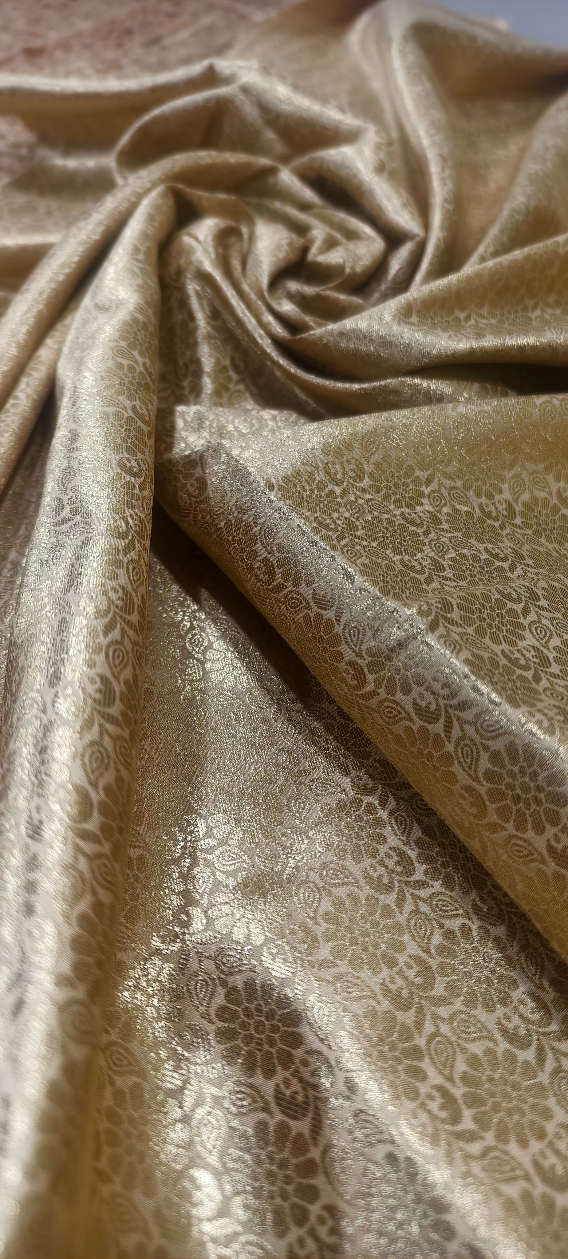 Beige Banarasi blouse piece with golden weaving allover
