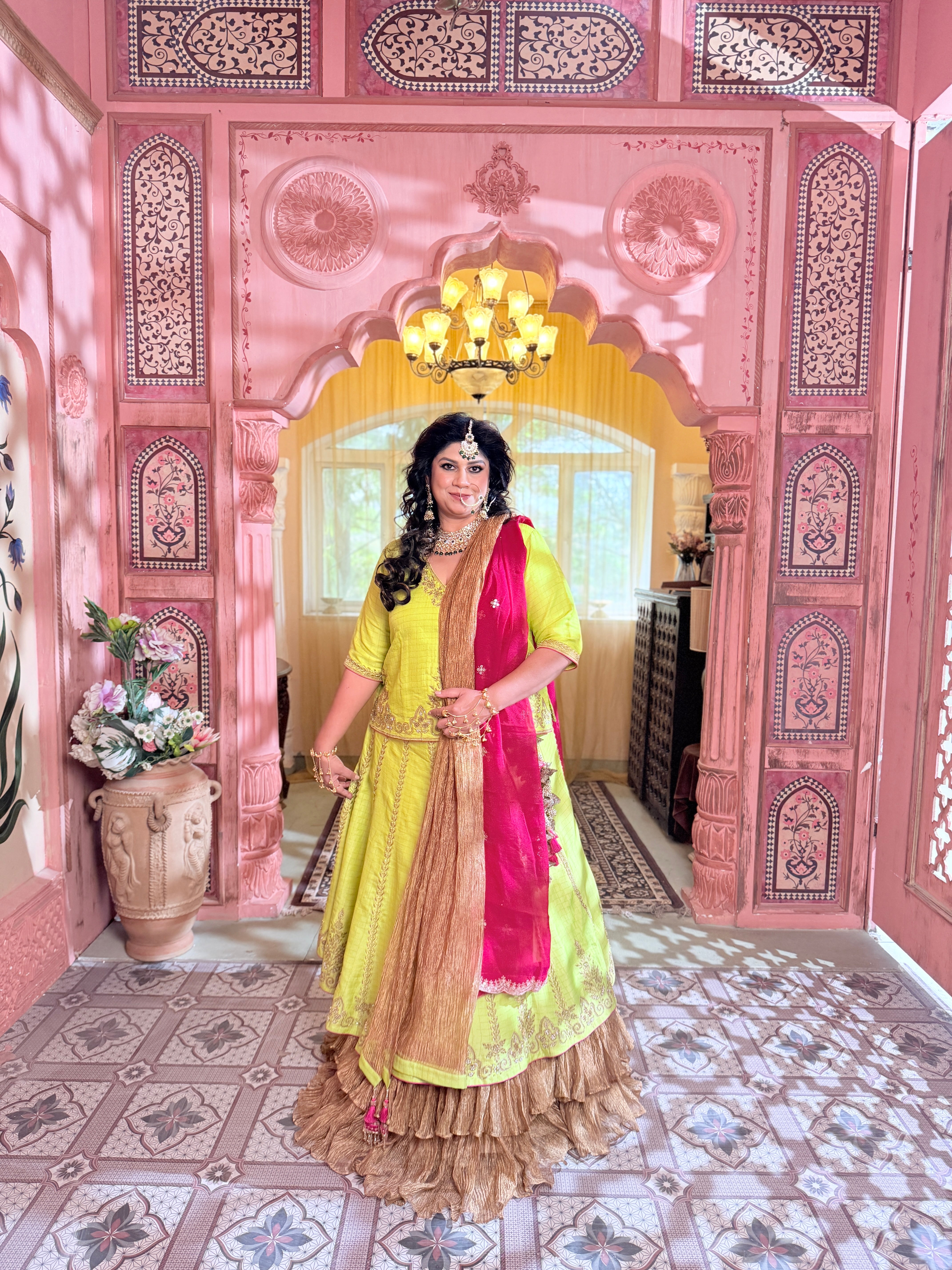 Checkered Green Khadi Silk Ghagra Choli