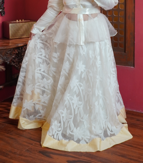 White and Beige Jamdani Skirt and Top
