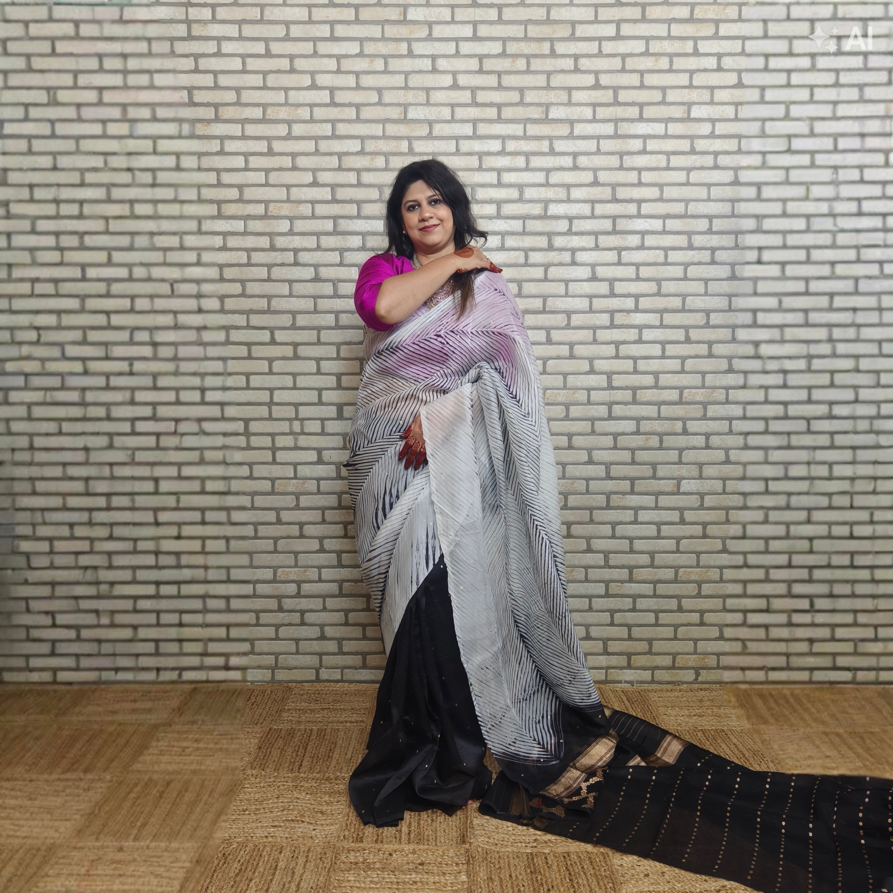 White and Black Arasi Dyed Silk Organza Saree