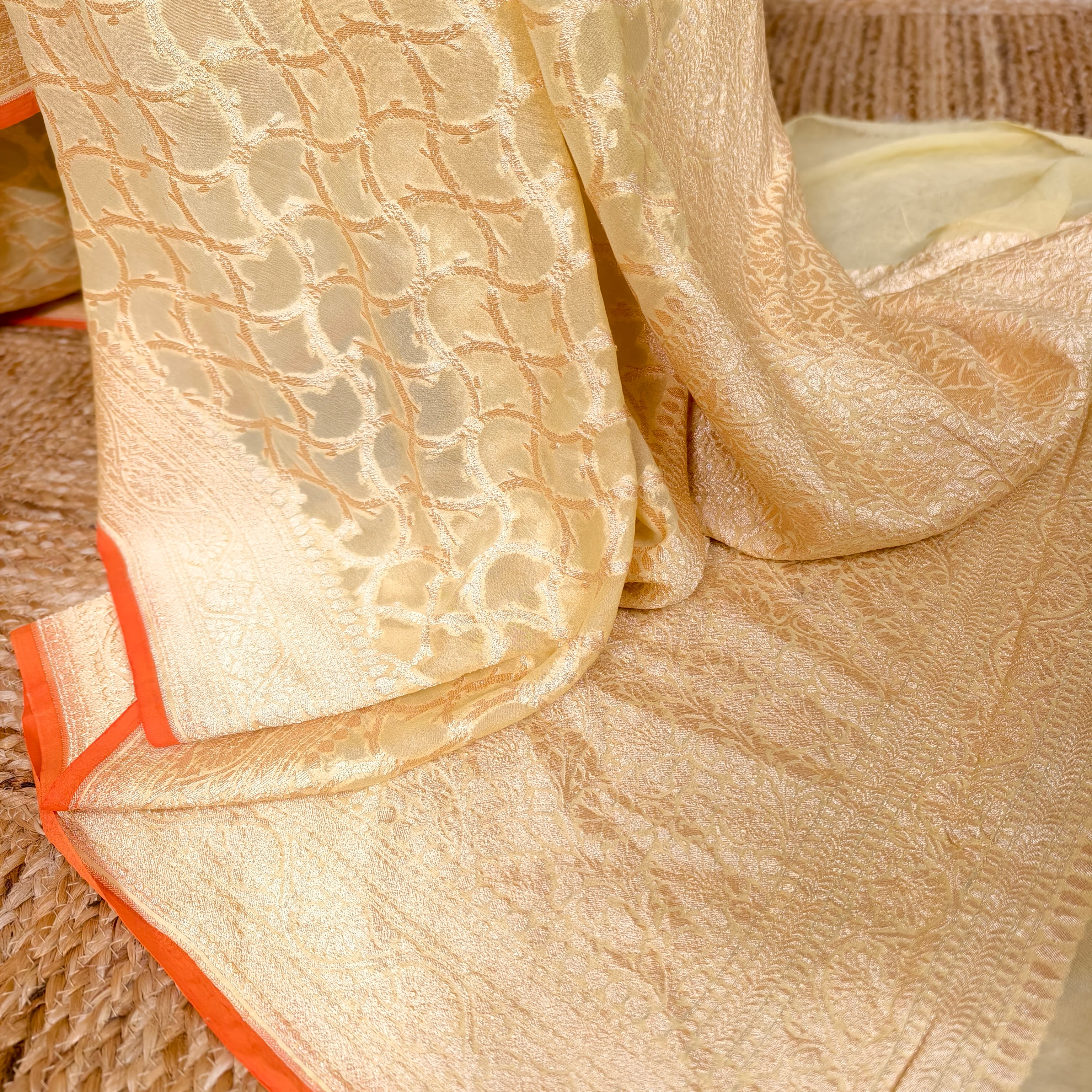 Pale Yellow Khaddi Georgette Saree