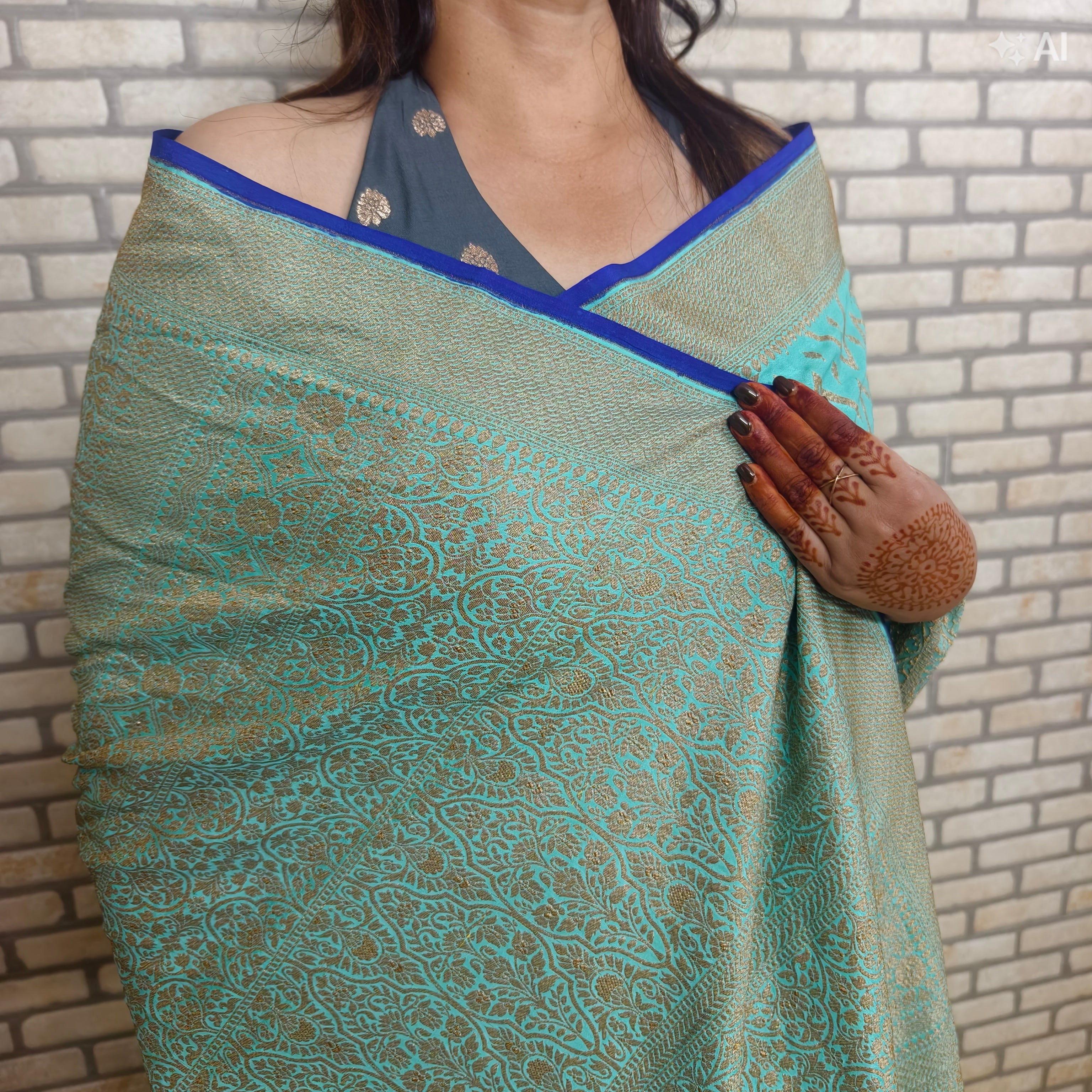 Teal Blue Khaddi Georgette Saree