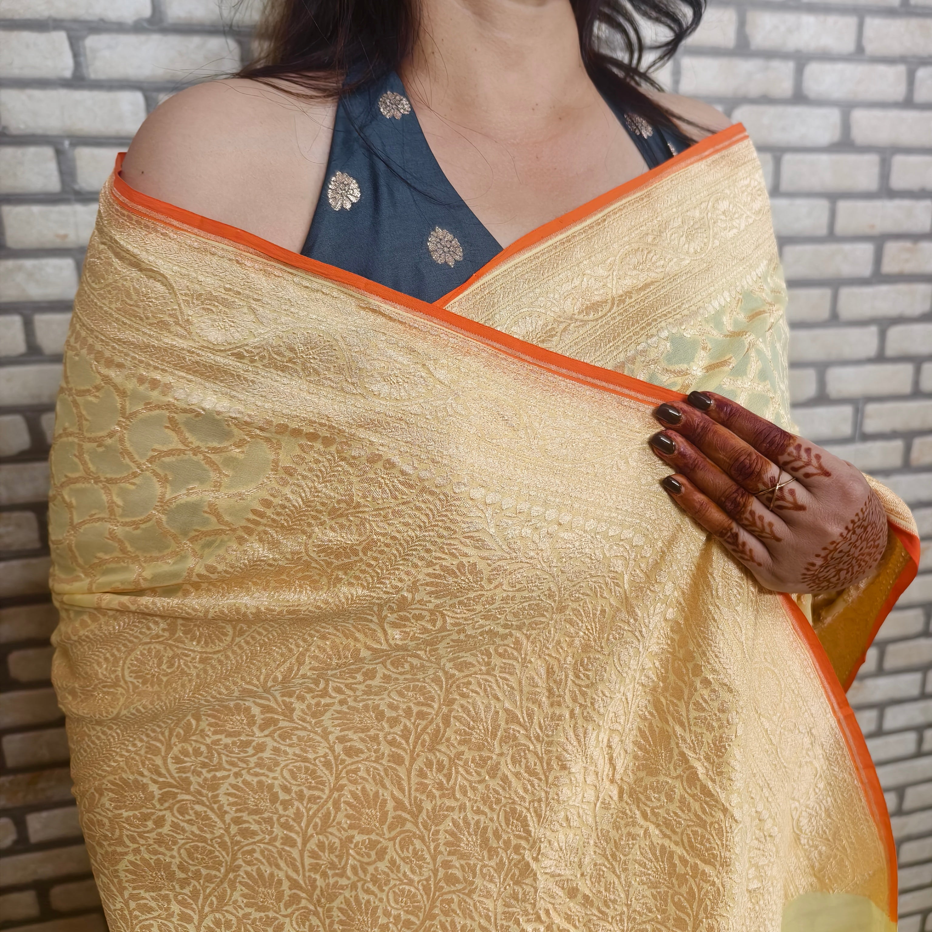 Pale Yellow Khaddi Georgette Saree