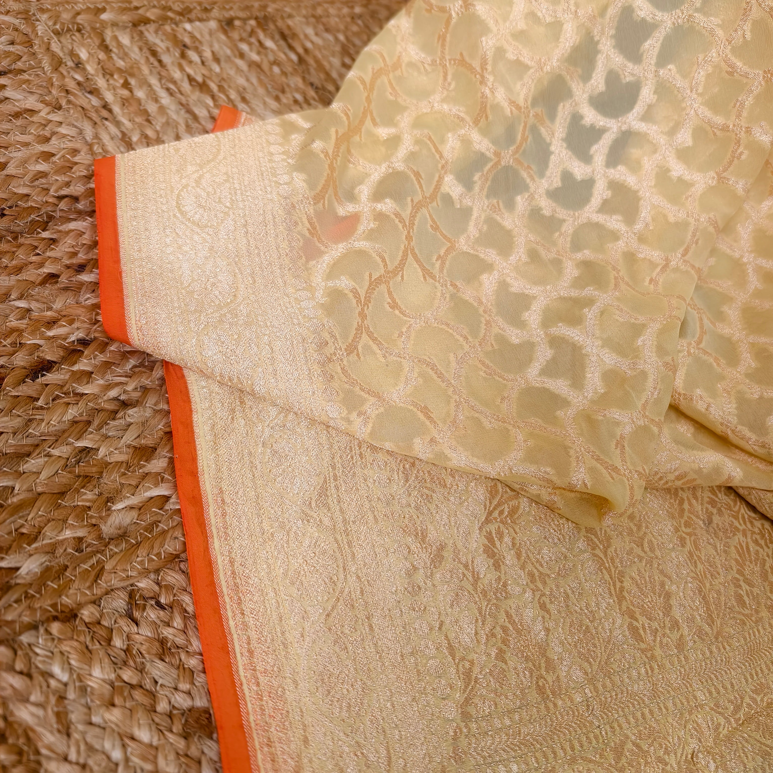 Pale Yellow Khaddi Georgette Saree