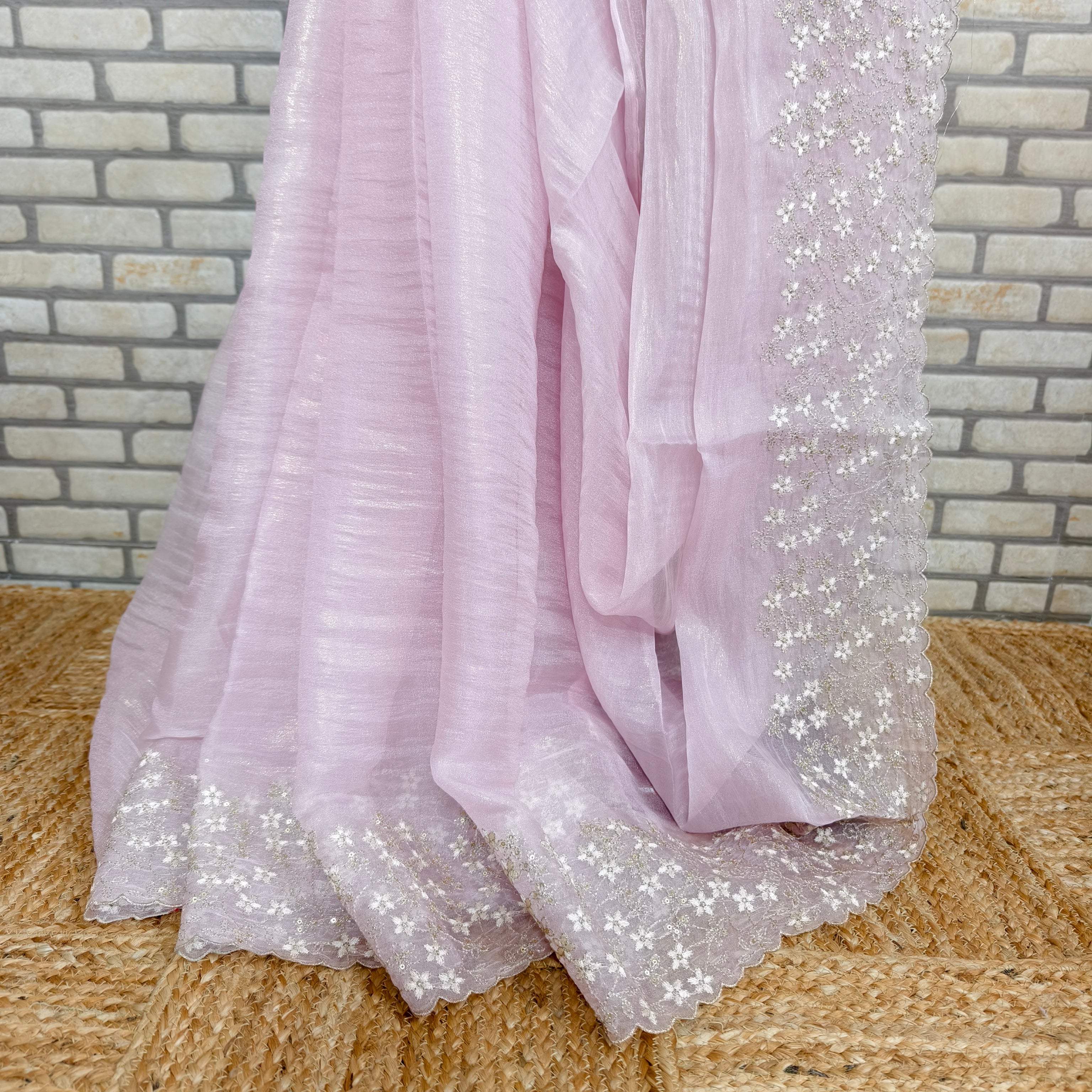 Baby Pink Tissue Organza Saree