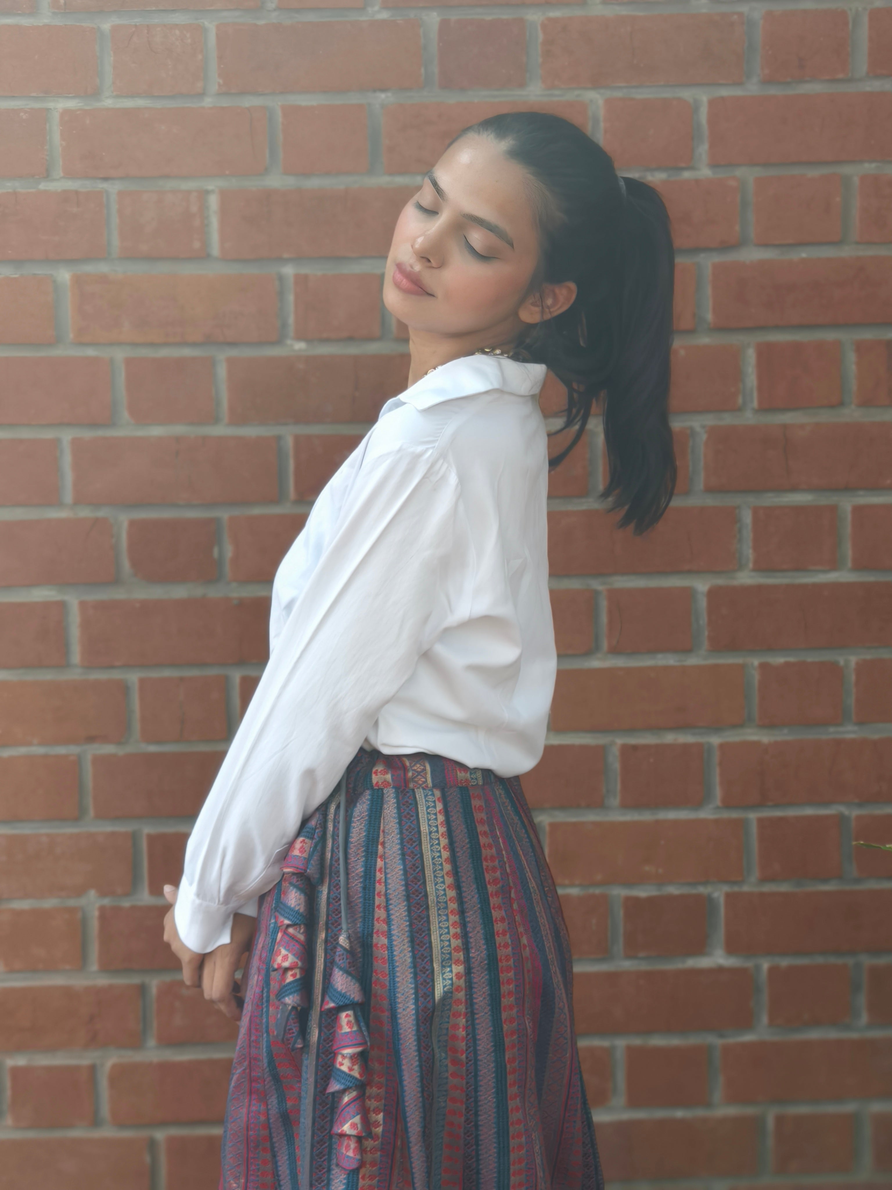 Striped Brocade Skirt with Tassels