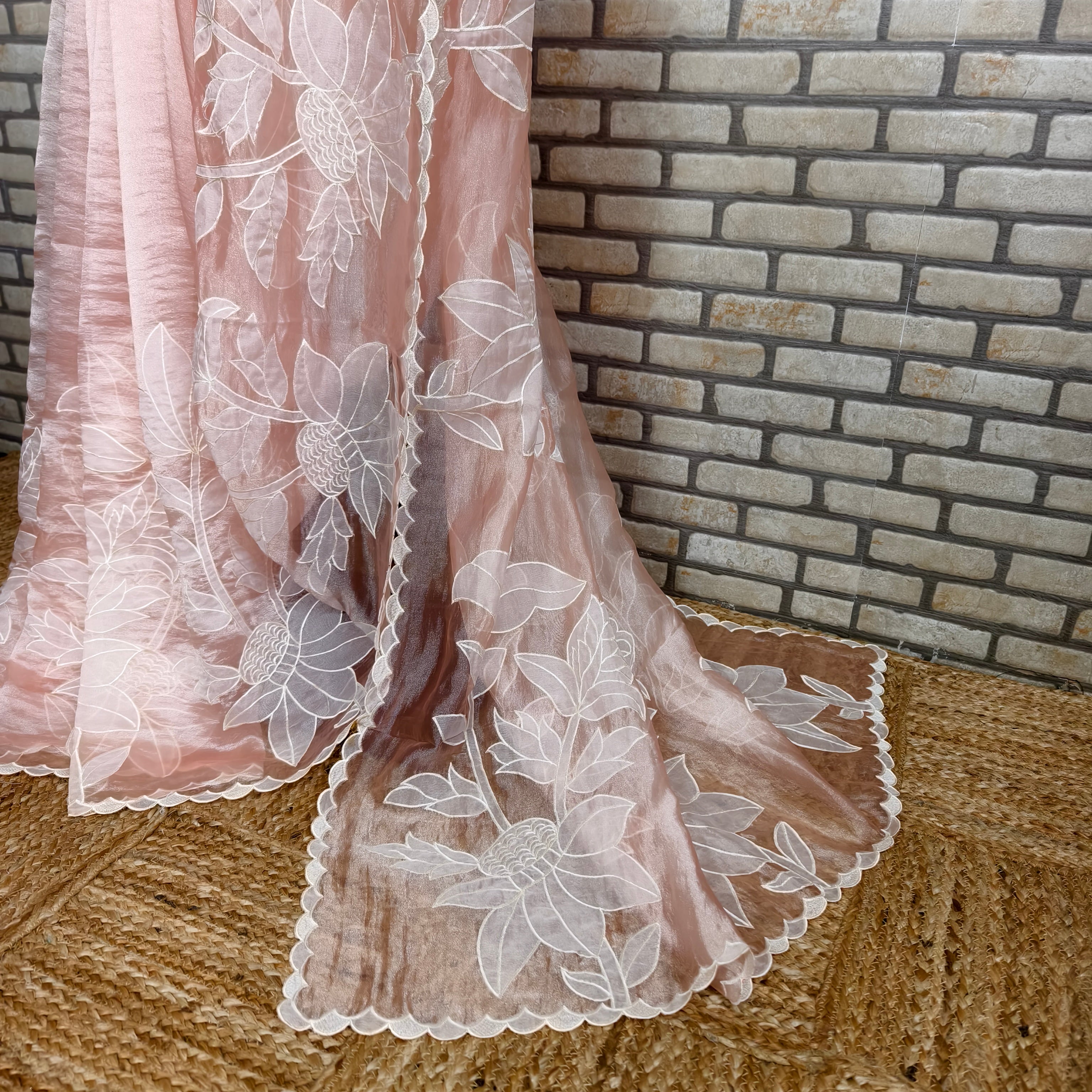 Peach Tissue Organza Saree