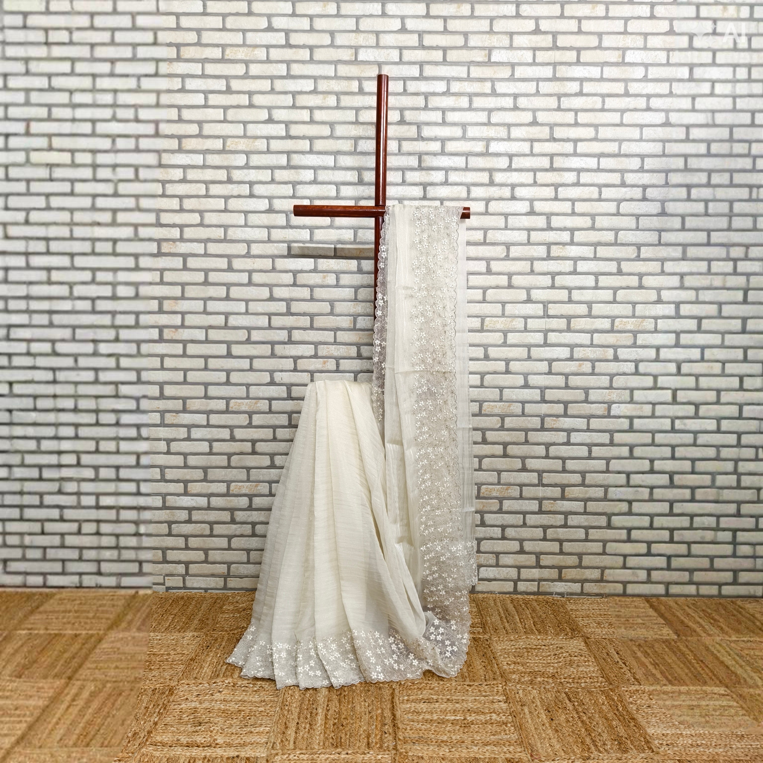 Cream Tissue Organza Saree