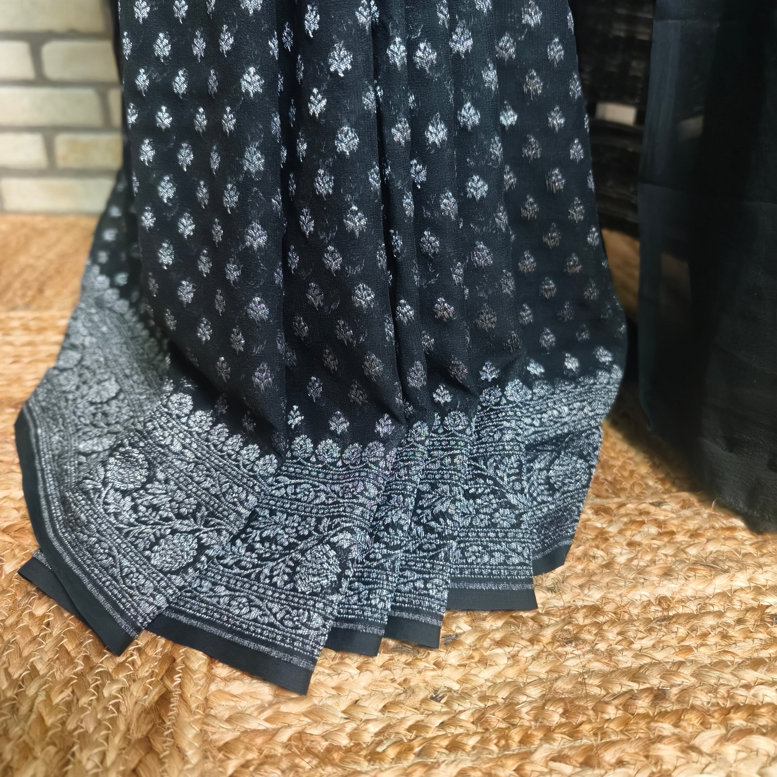 Stunning Black Khaddi Georgette Saree