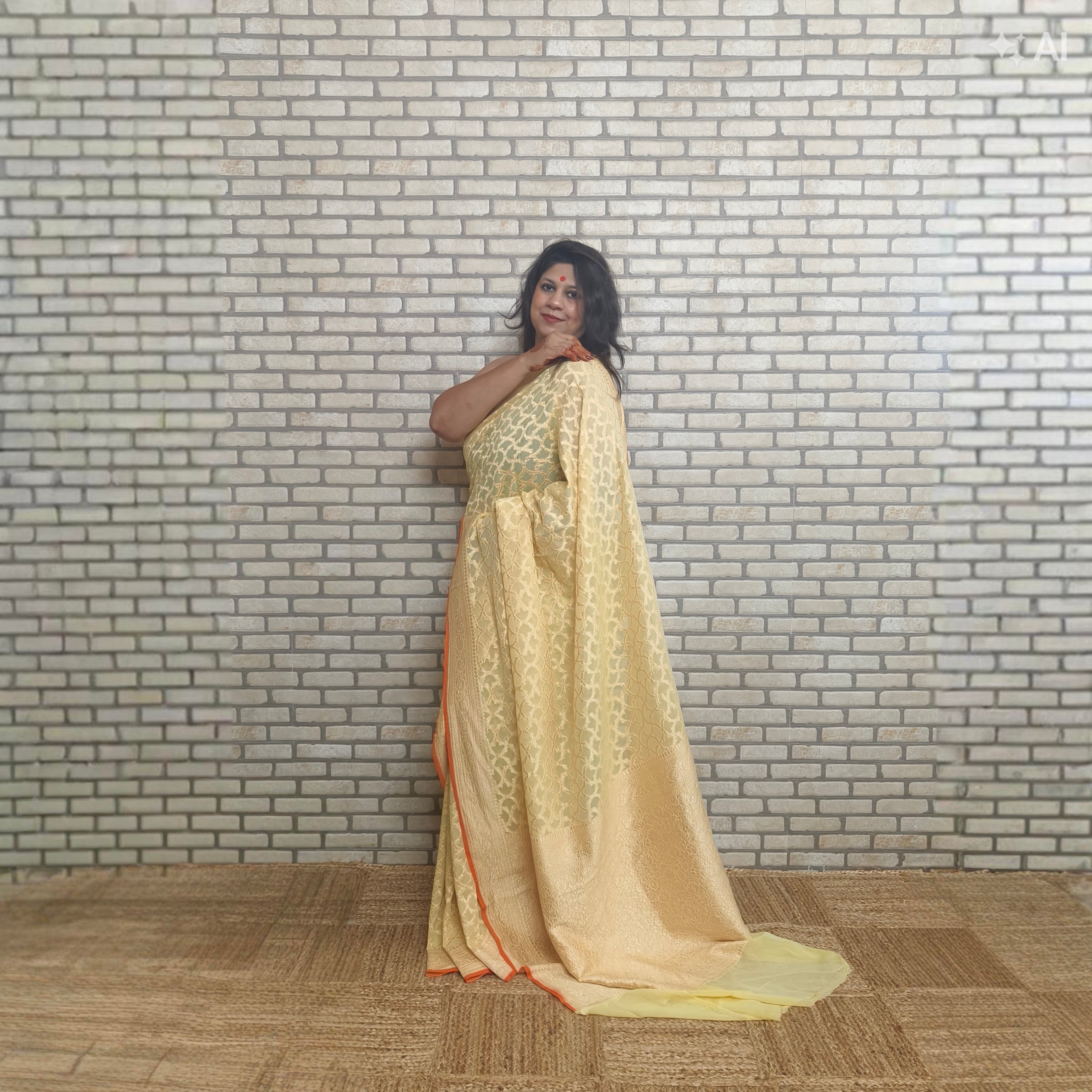 Pale Yellow Khaddi Georgette Saree
