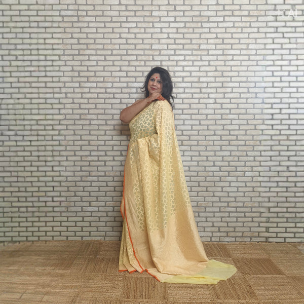 Pale Yellow Khaddi Georgette Saree