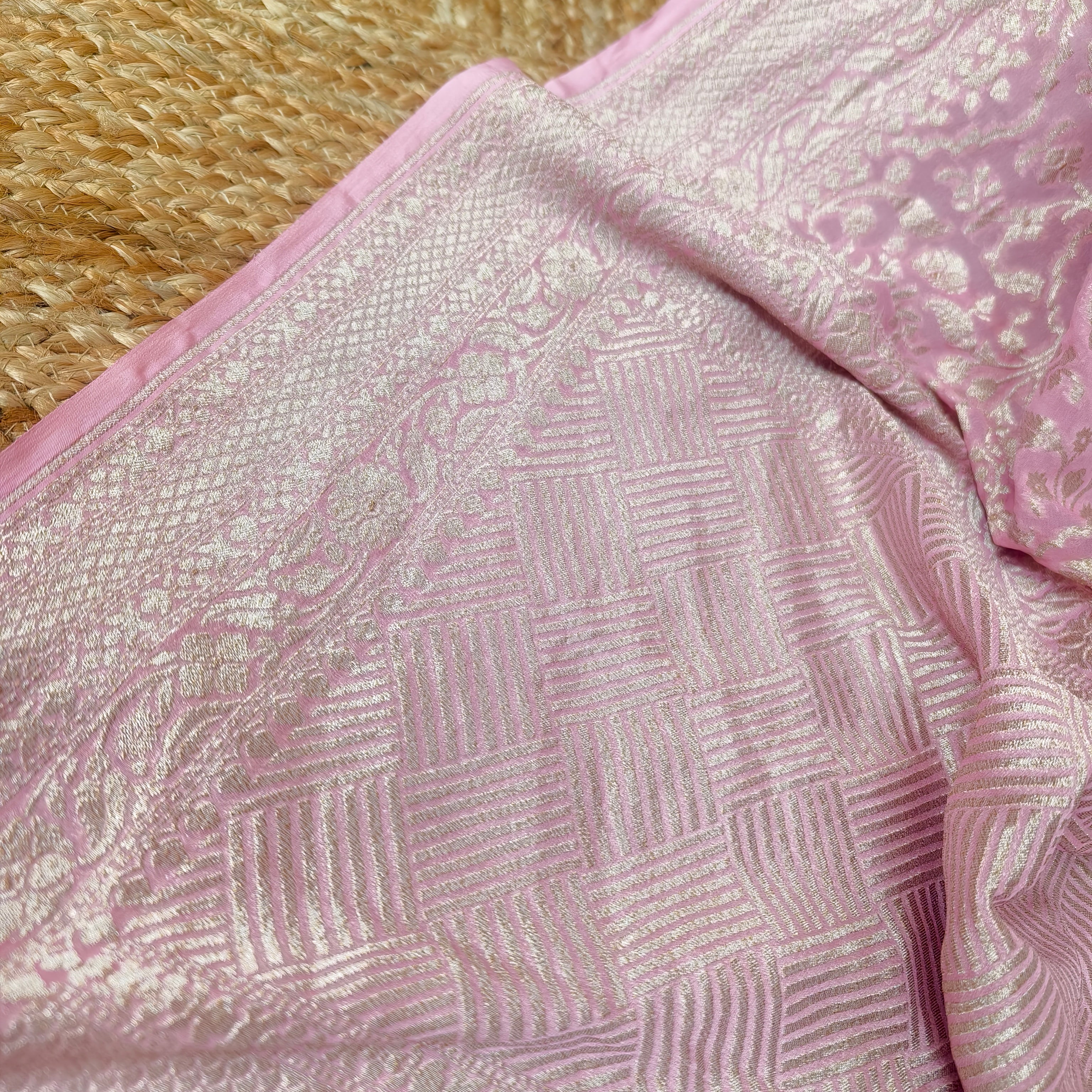 Baby Pink Khaddi Georgette Saree