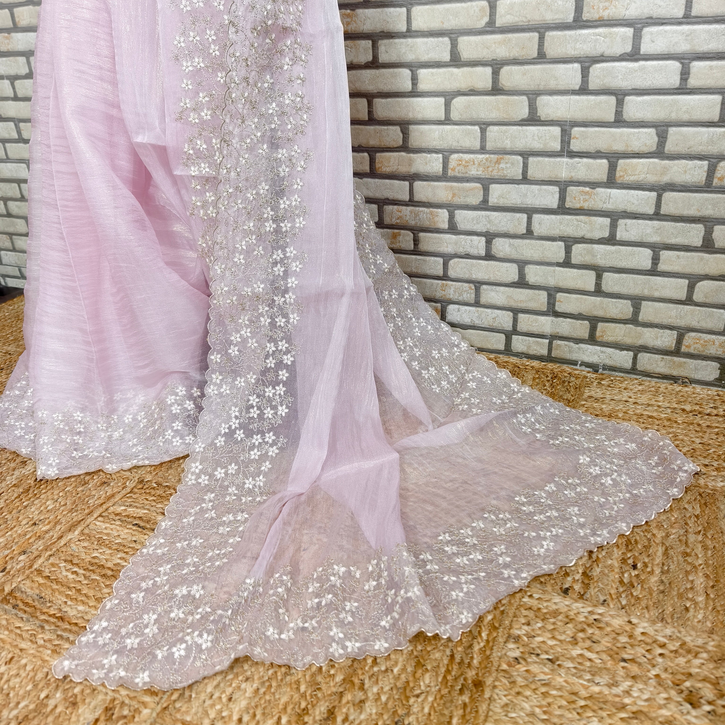 Baby Pink Tissue Organza Saree