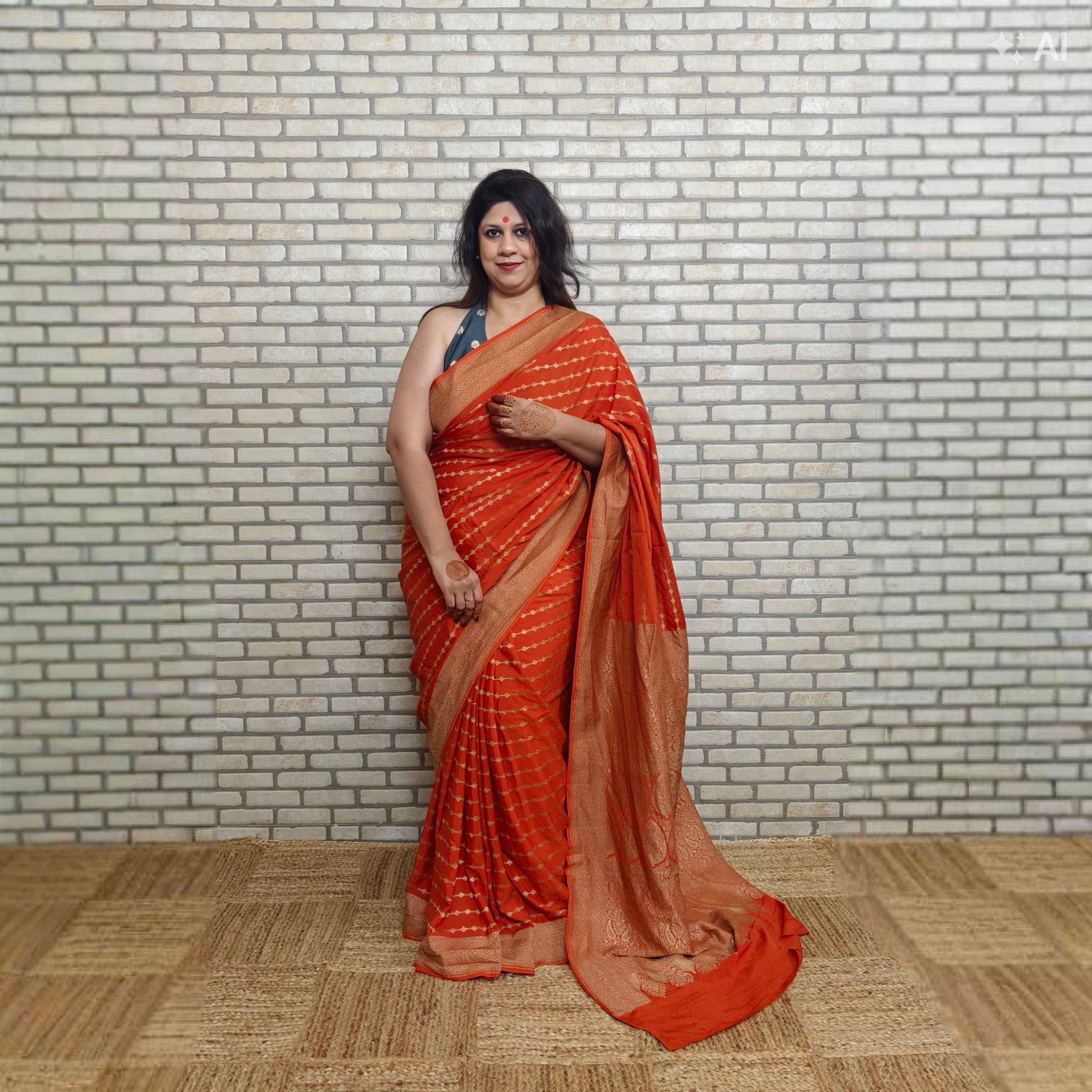 Bright Orange Khaddi Georgette Saree