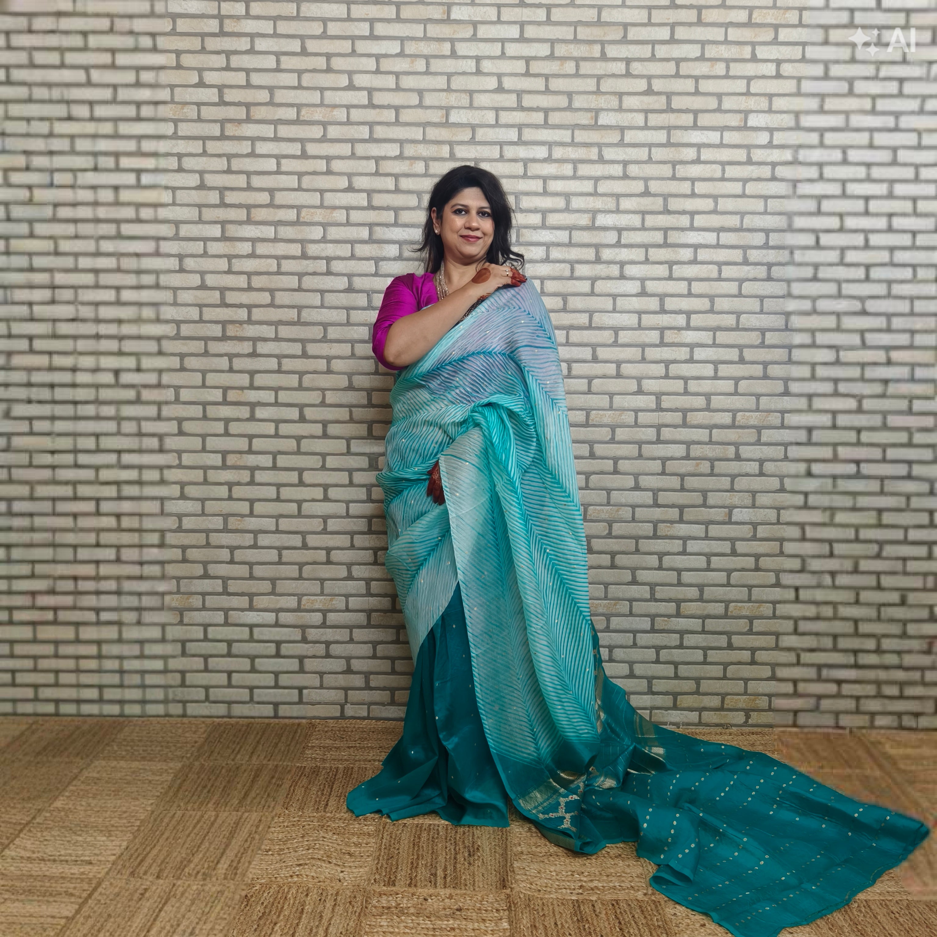 Teal Green Arasi Dyed Silk Organza Saree