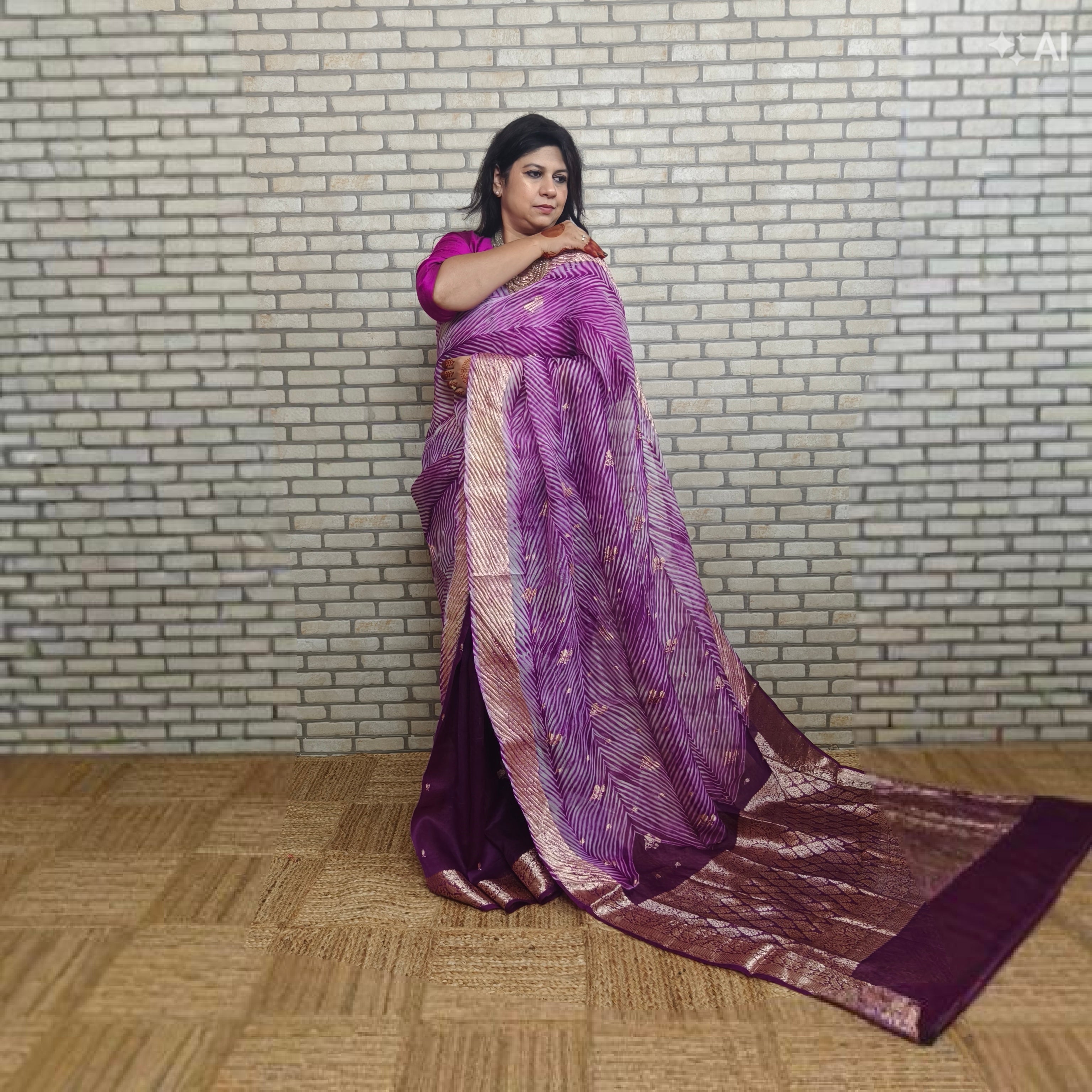 White and Purple Arasi Dyed Silk Organza Saree